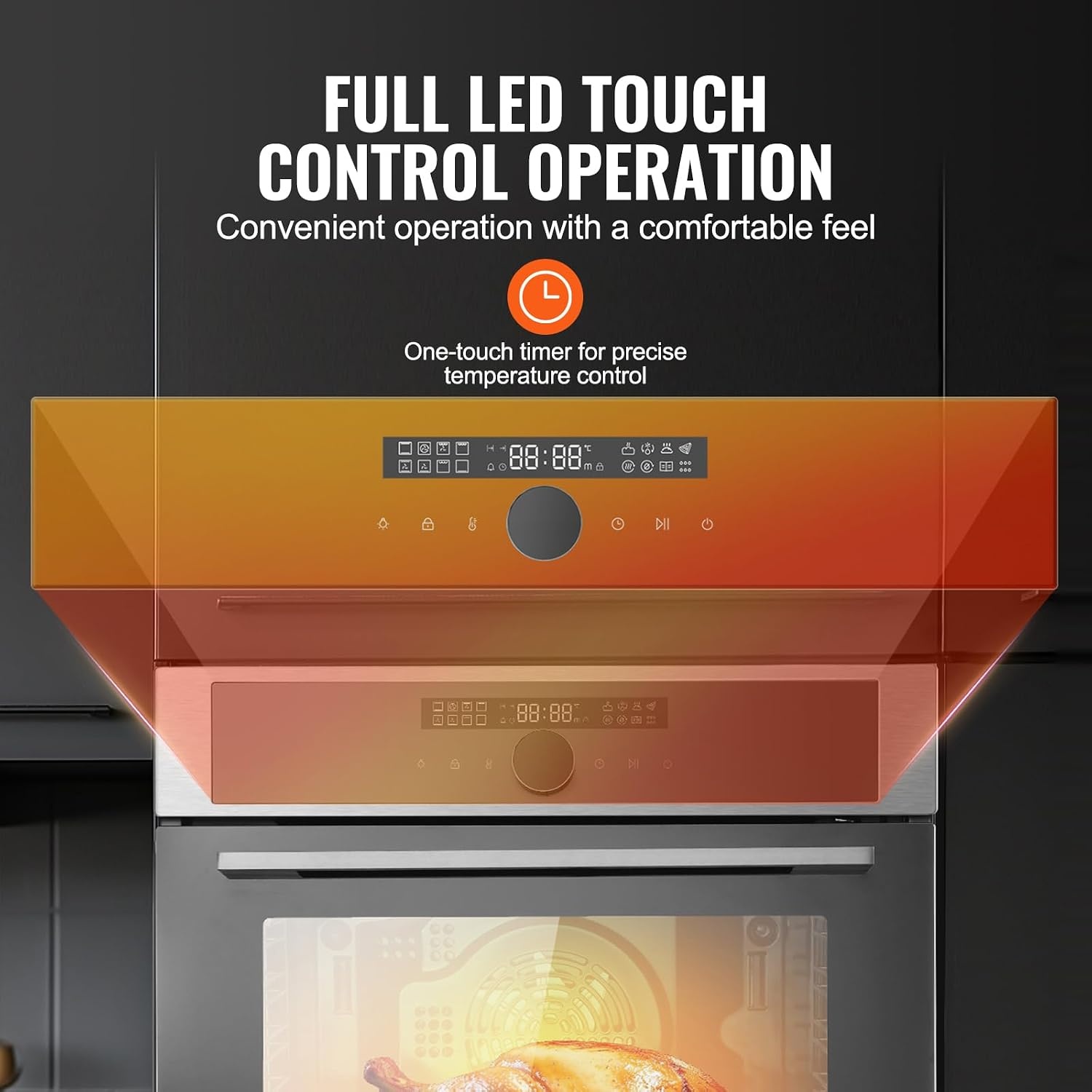 image:imageVEVOR Single Wall Oven 24 Electric Builtin Wall Oven with 16 Cooking Functions 268 CuFt Electric Wall Ovens with Timer 3150W 76L Large Capacity Ovens with Baking Rack and Tray for KitchenDigital Display