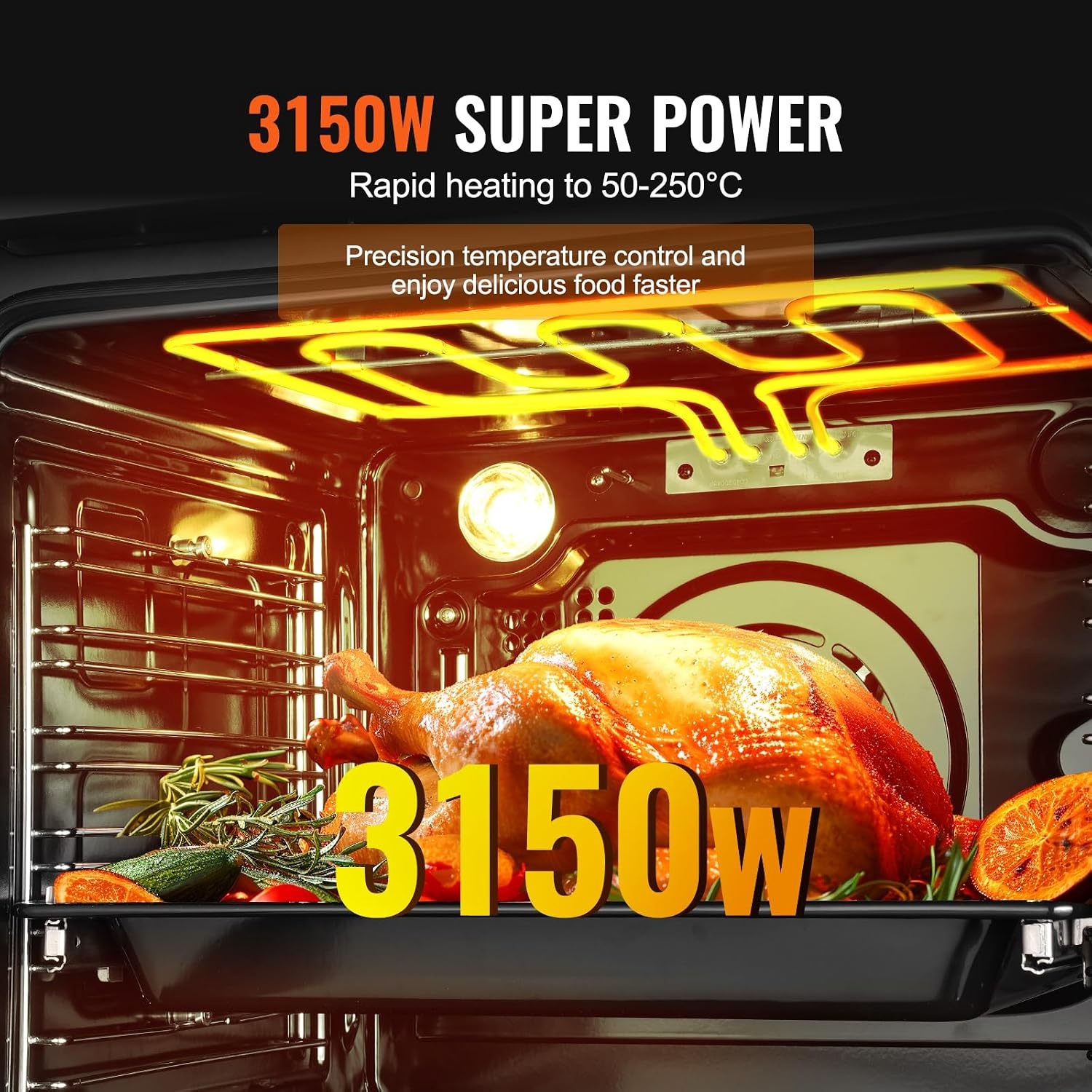 image:imageVEVOR Single Wall Oven 24 Electric Builtin Wall Oven with 16 Cooking Functions 268 CuFt Electric Wall Ovens with Timer 3150W 76L Large Capacity Ovens with Baking Rack and Tray for KitchenDigital Display