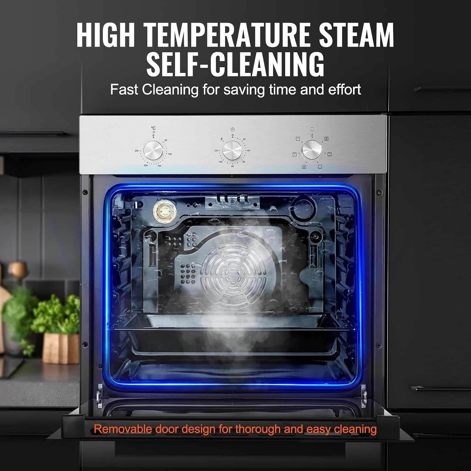 image:imageVEVOR Single Wall Oven 24 Electric Builtin Wall Oven with 16 Cooking Functions 268 CuFt Electric Wall Ovens with Timer 3150W 76L Large Capacity Ovens with Baking Rack and Tray for KitchenMechanical Control