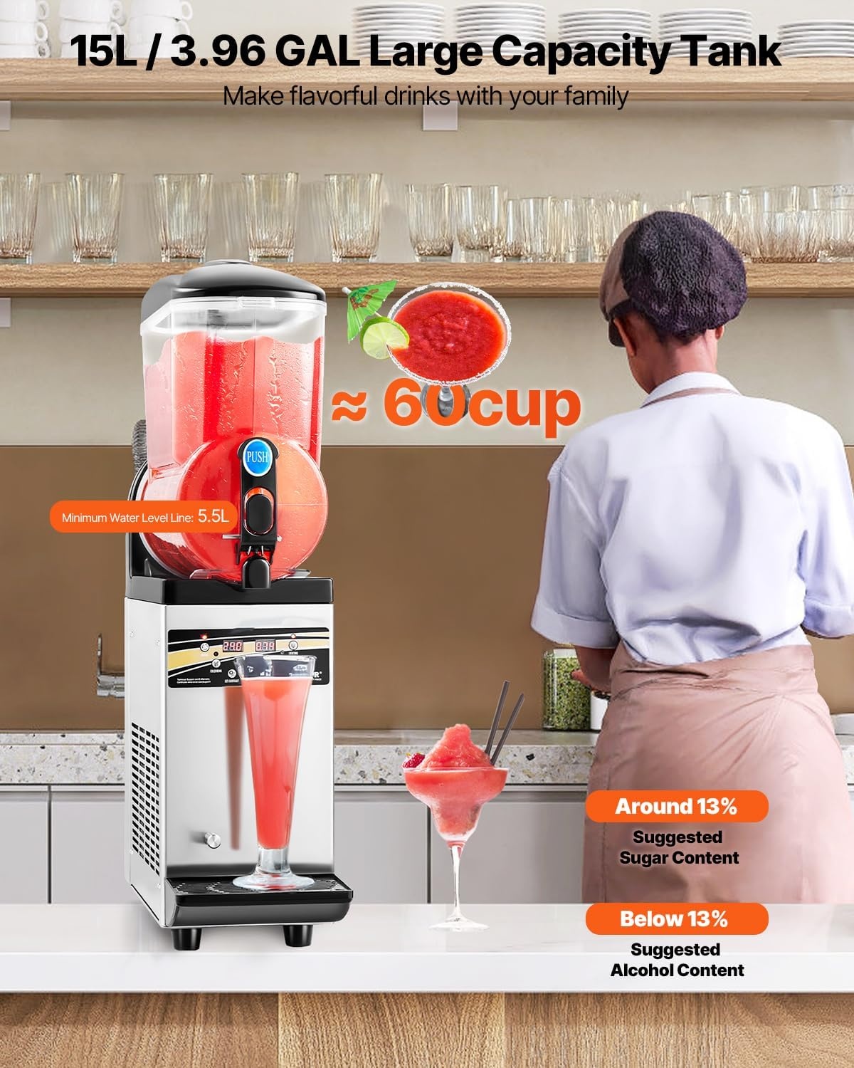 image:imageVEVOR Slushie Machine 4L135oz x 2 Tank Slushy Machine for Home No Ice Needed Frozen Drink Maker Margarita Maker with SelfCleaning for Frozen Margaritas Frapps Milkshake amp More15L