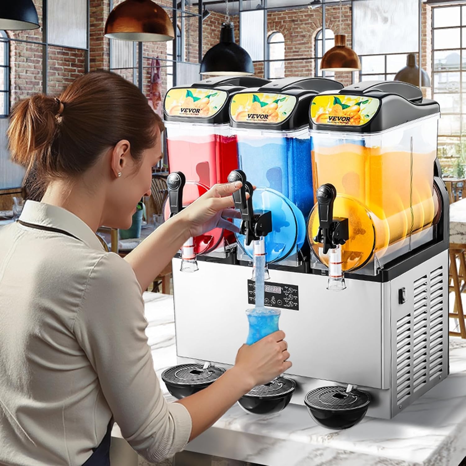 image:imageVEVOR Slushie Machine 4L135oz x 2 Tank Slushy Machine for Home No Ice Needed Frozen Drink Maker Margarita Maker with SelfCleaning for Frozen Margaritas Frapps Milkshake amp More15Lx3
