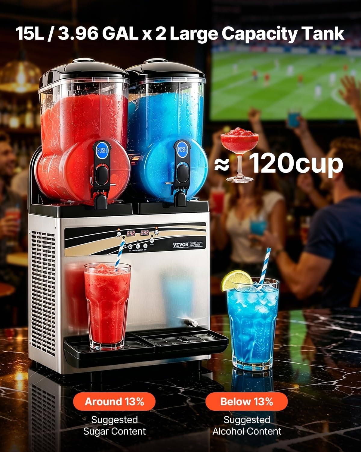 image:imageVEVOR Slushie Machine 4L135oz x 2 Tank Slushy Machine for Home No Ice Needed Frozen Drink Maker Margarita Maker with SelfCleaning for Frozen Margaritas Frapps Milkshake amp More15Lx2
