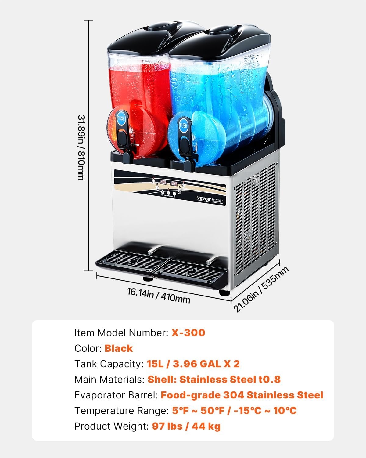 image:imageVEVOR Slushie Machine 4L135oz x 2 Tank Slushy Machine for Home No Ice Needed Frozen Drink Maker Margarita Maker with SelfCleaning for Frozen Margaritas Frapps Milkshake amp More15Lx2
