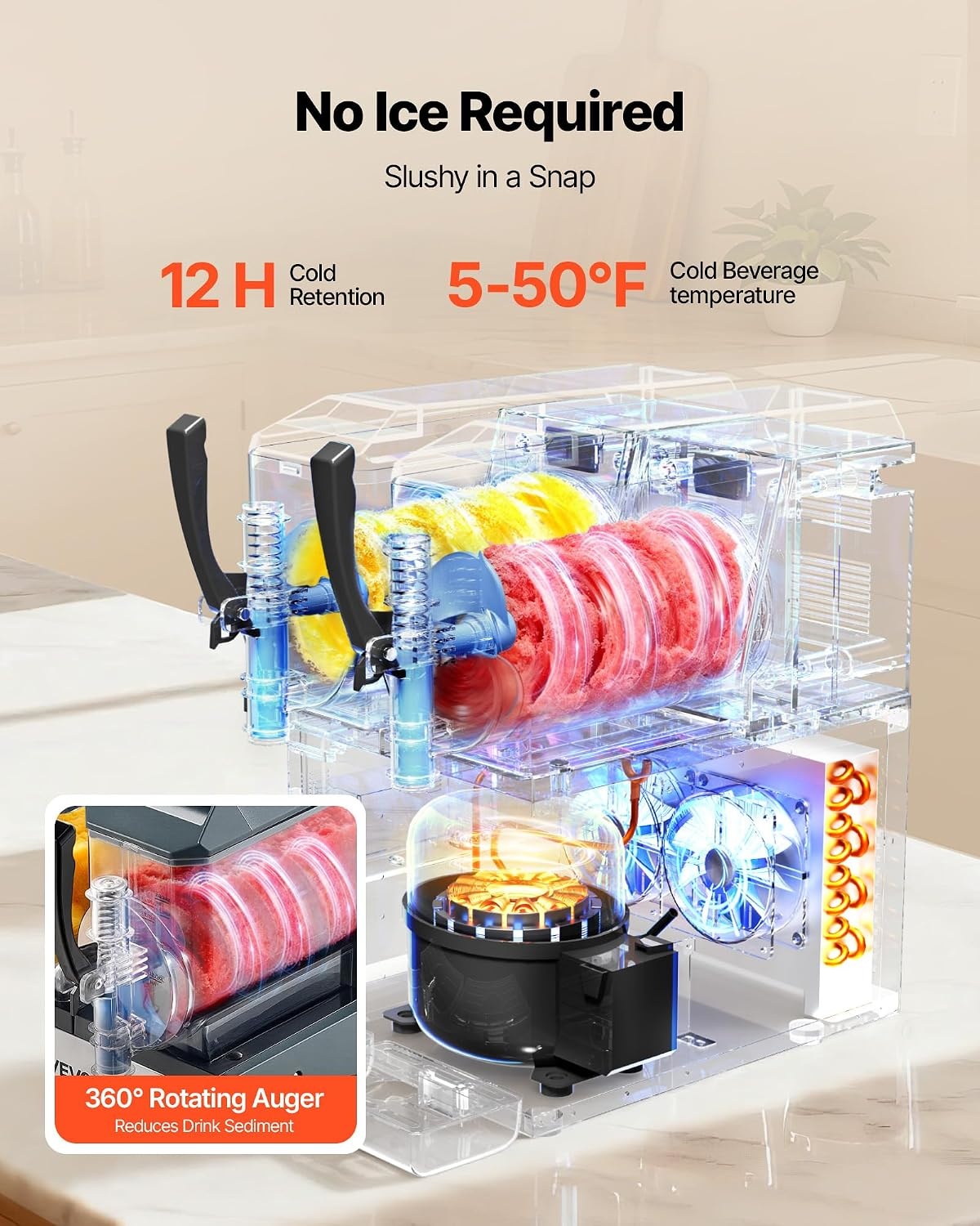 image:imageVEVOR Slushie Machine 4L135oz x 2 Tank Slushy Machine for Home No Ice Needed Frozen Drink Maker Margarita Maker with SelfCleaning for Frozen Margaritas Frapps Milkshake amp More4Lx2