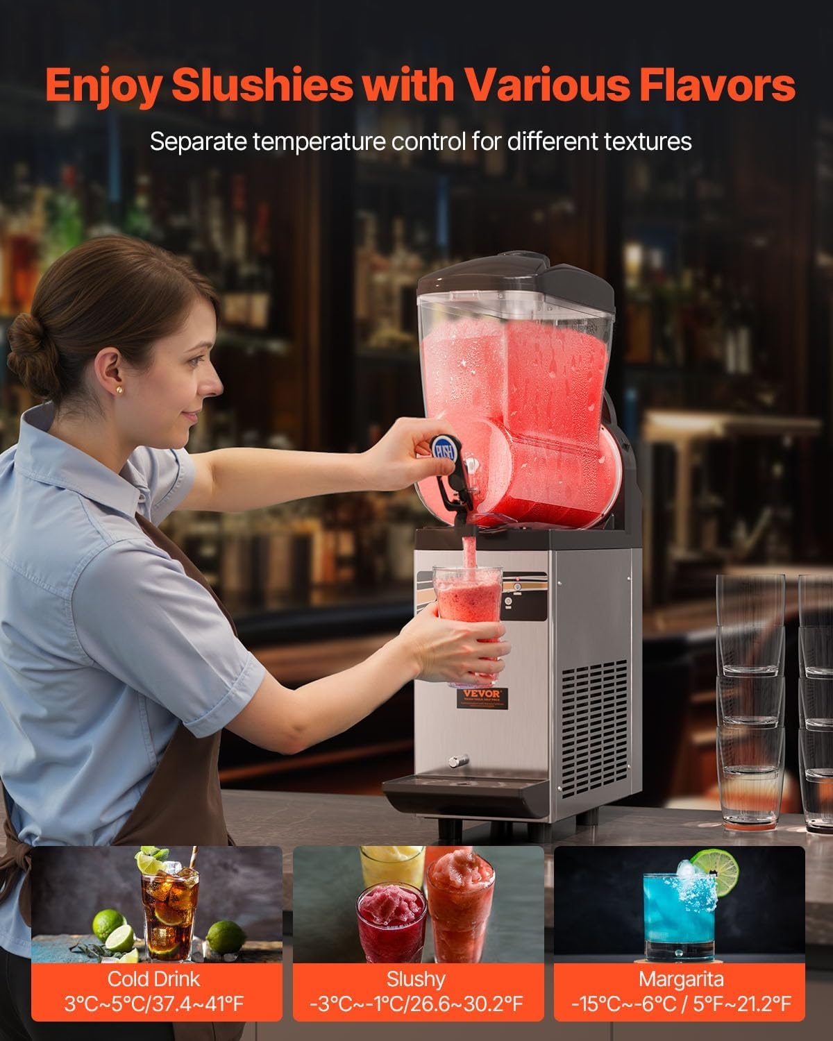 image:imageVEVOR Slushie Machine 4L135oz x 2 Tank Slushy Machine for Home No Ice Needed Frozen Drink Maker Margarita Maker with SelfCleaning for Frozen Margaritas Frapps Milkshake amp More15 L1