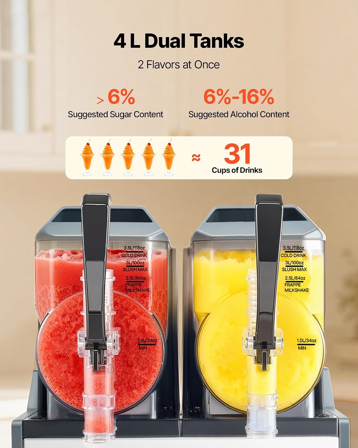 image:imageVEVOR Slushie Machine 4L135oz x 2 Tank Slushy Machine for Home No Ice Needed Frozen Drink Maker Margarita Maker with SelfCleaning for Frozen Margaritas Frapps Milkshake amp More4Lx2