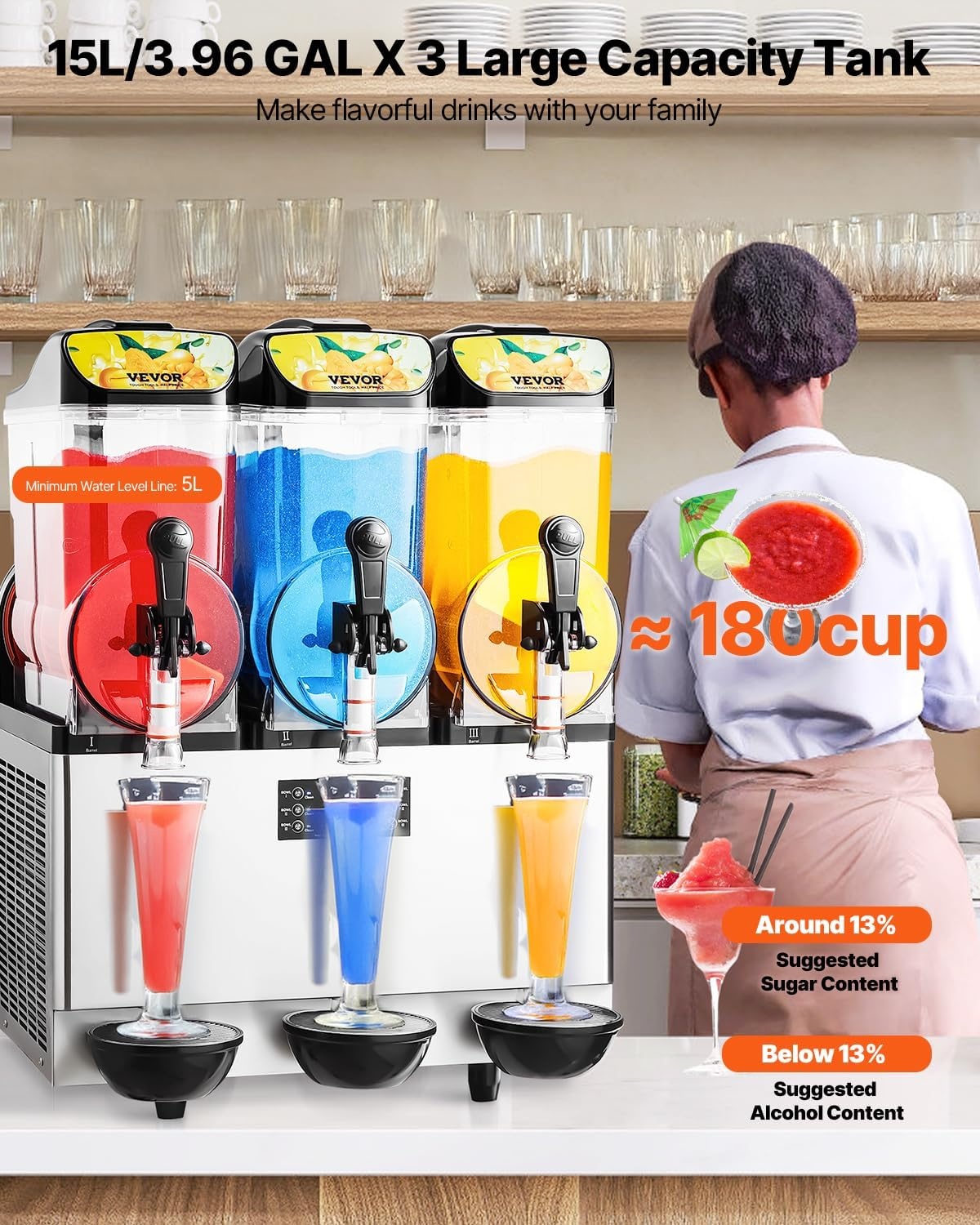 image:imageVEVOR Slushie Machine 4L135oz x 2 Tank Slushy Machine for Home No Ice Needed Frozen Drink Maker Margarita Maker with SelfCleaning for Frozen Margaritas Frapps Milkshake amp More15Lx3