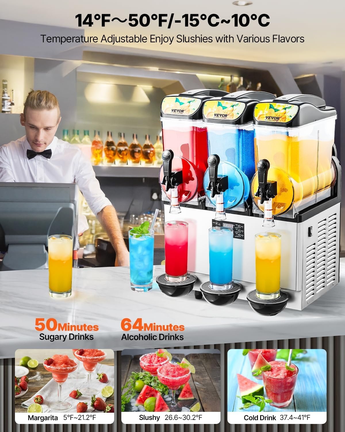 image:imageVEVOR Slushie Machine 4L135oz x 2 Tank Slushy Machine for Home No Ice Needed Frozen Drink Maker Margarita Maker with SelfCleaning for Frozen Margaritas Frapps Milkshake amp More15Lx3