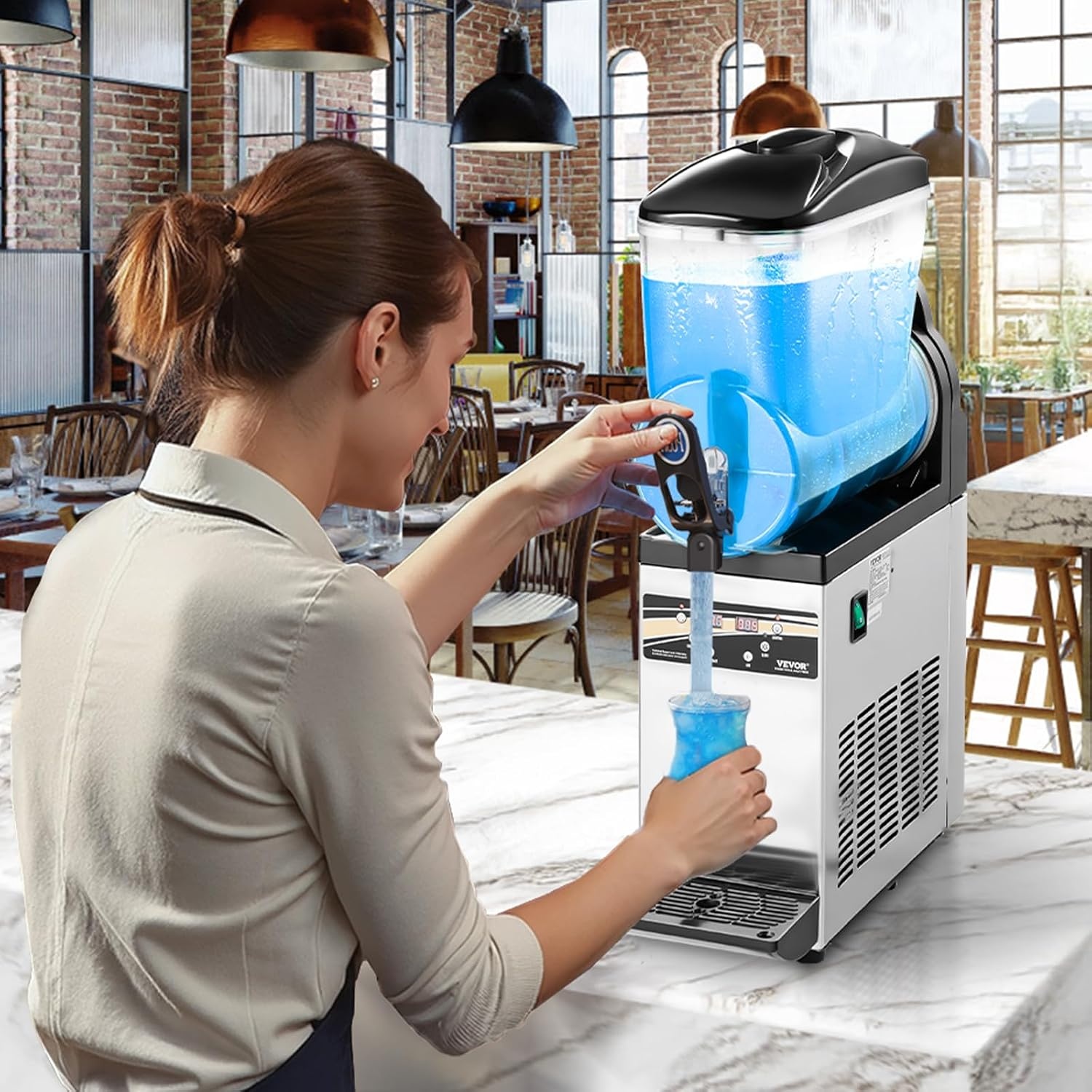 image:imageVEVOR Slushie Machine 4L135oz x 2 Tank Slushy Machine for Home No Ice Needed Frozen Drink Maker Margarita Maker with SelfCleaning for Frozen Margaritas Frapps Milkshake amp More15L