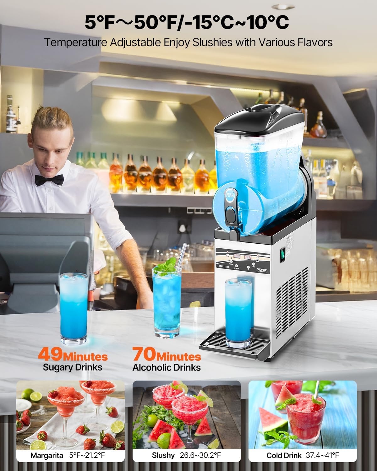 image:imageVEVOR Slushie Machine 4L135oz x 2 Tank Slushy Machine for Home No Ice Needed Frozen Drink Maker Margarita Maker with SelfCleaning for Frozen Margaritas Frapps Milkshake amp More15L