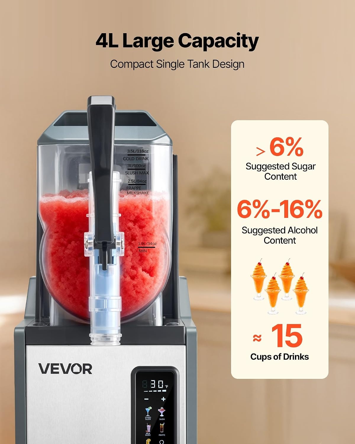 image:imageVEVOR Slushie Machine 4L135oz x 2 Tank Slushy Machine for Home No Ice Needed Frozen Drink Maker Margarita Maker with SelfCleaning for Frozen Margaritas Frapps Milkshake amp More4L