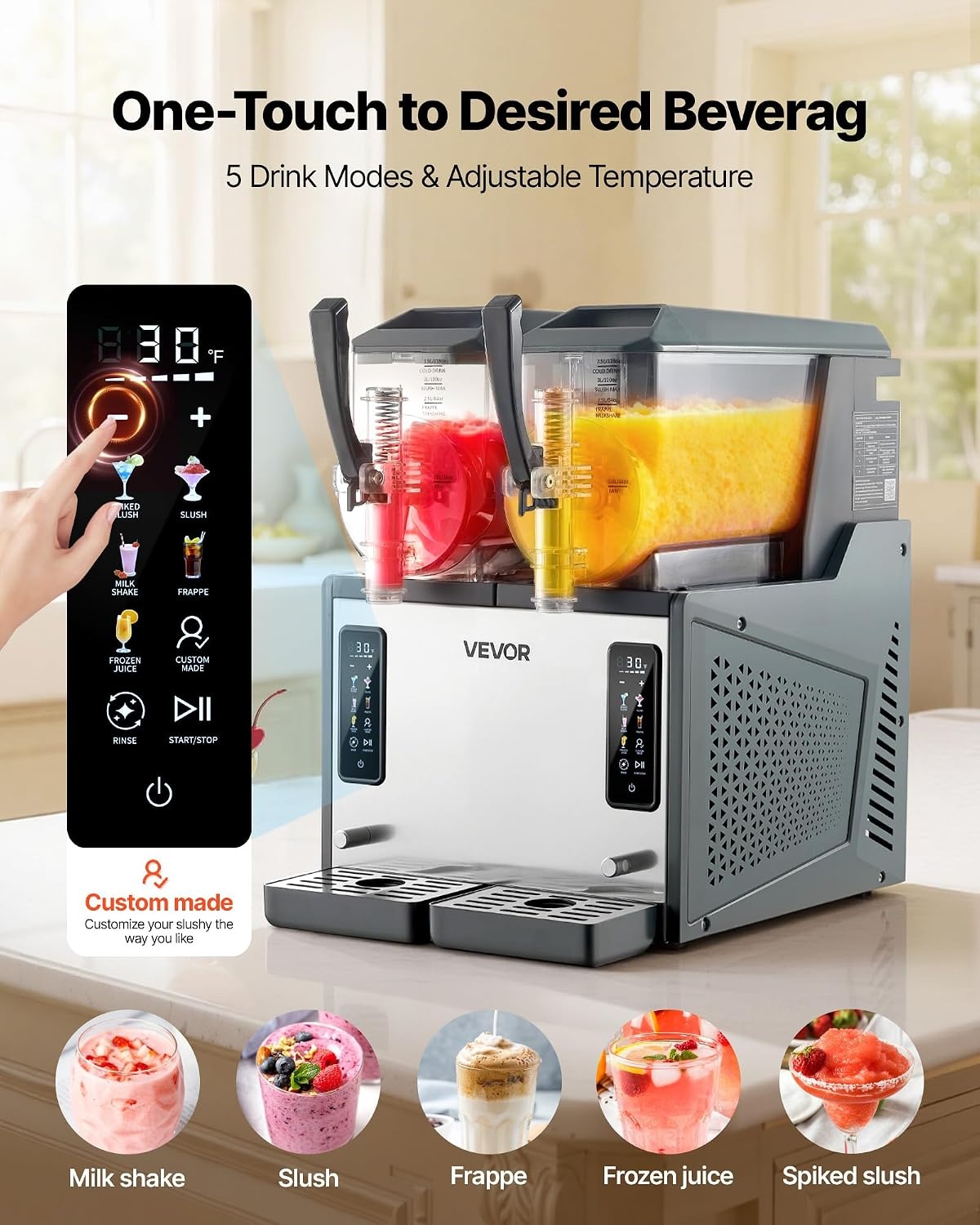 image:imageVEVOR Slushie Machine 4L135oz x 2 Tank Slushy Machine for Home No Ice Needed Frozen Drink Maker Margarita Maker with SelfCleaning for Frozen Margaritas Frapps Milkshake amp More4Lx2