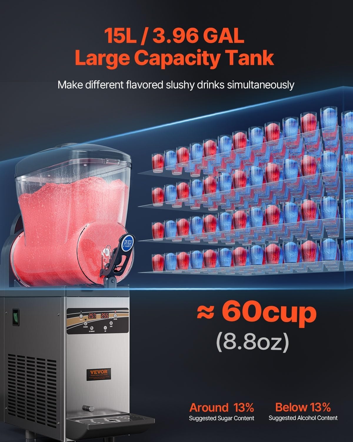 image:imageVEVOR Slushie Machine 4L135oz x 2 Tank Slushy Machine for Home No Ice Needed Frozen Drink Maker Margarita Maker with SelfCleaning for Frozen Margaritas Frapps Milkshake amp More15 L1