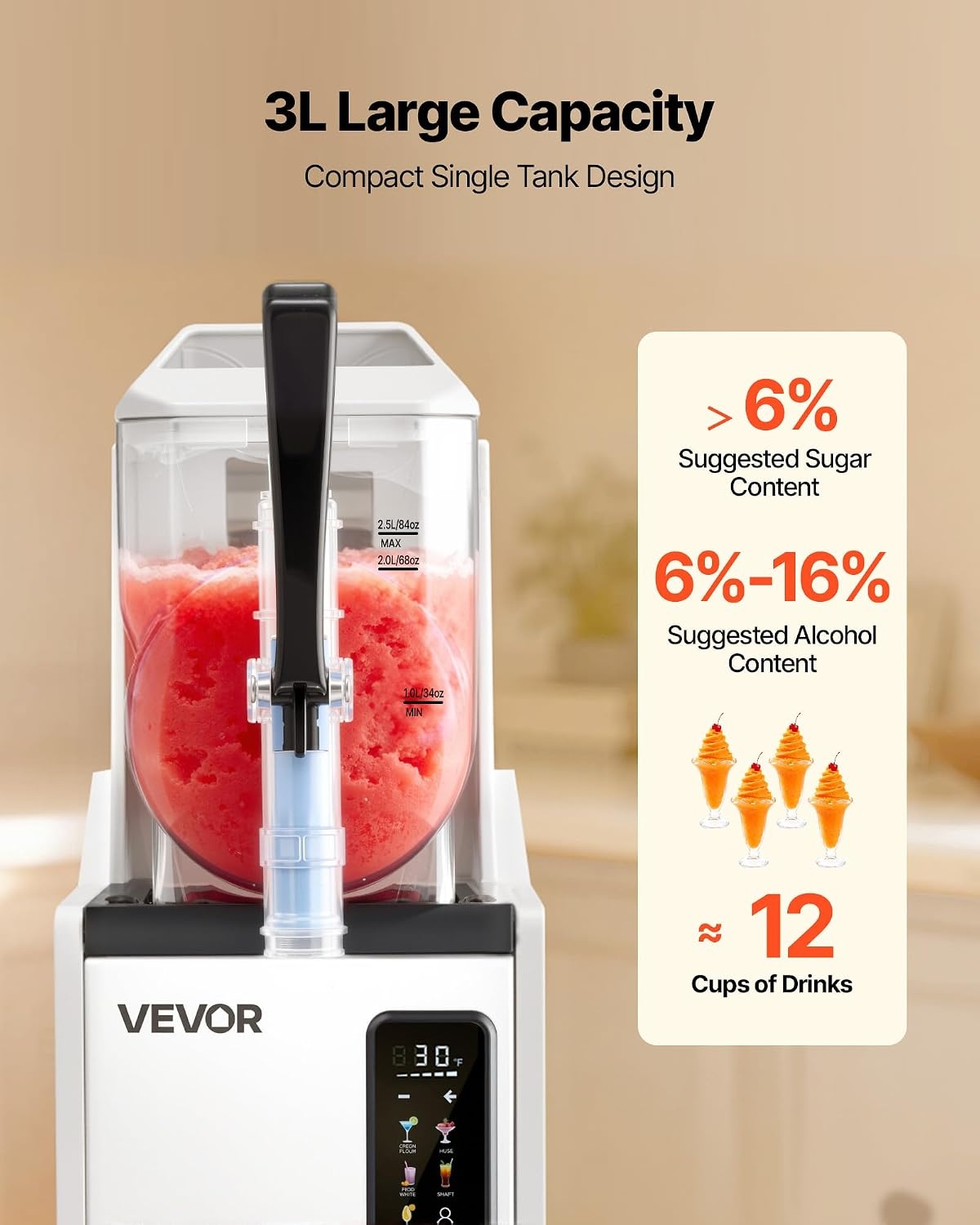 image:imageVEVOR Slushie Machine 6L16Gal x 2 Tank Commercial Slushy Maker Frozen Drink Maker with SelfCleaning Margarita Machine for Restaurants Bars Party for Slushie Margaritas Milkshake amp MoreStainless steel color beige