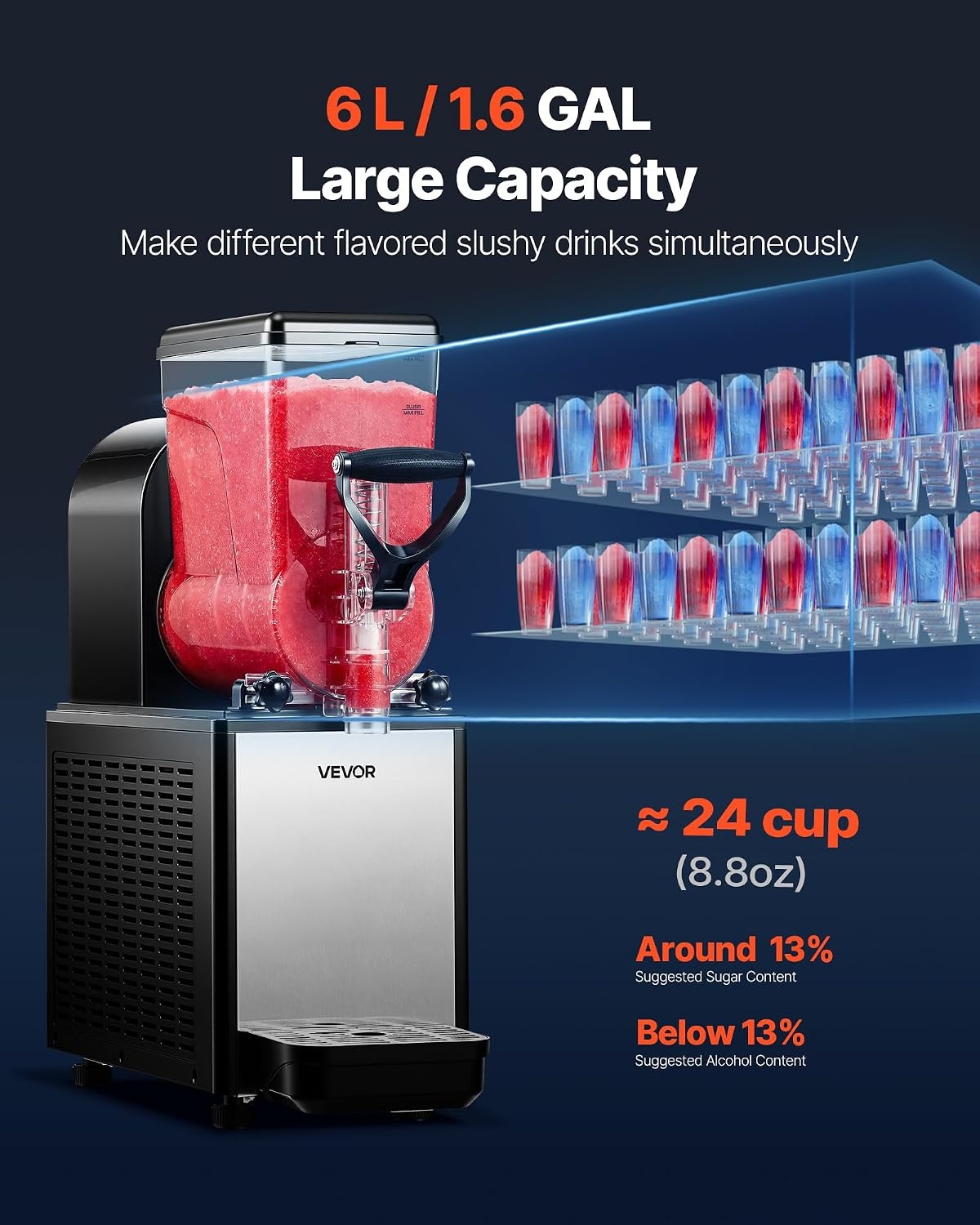 image:imageVEVOR Slushie Machine 6L16Gal x 2 Tank Commercial Slushy Maker Frozen Drink Maker with SelfCleaning Margarita Machine for Restaurants Bars Party for Slushie Margaritas Milkshake amp MoreBlack