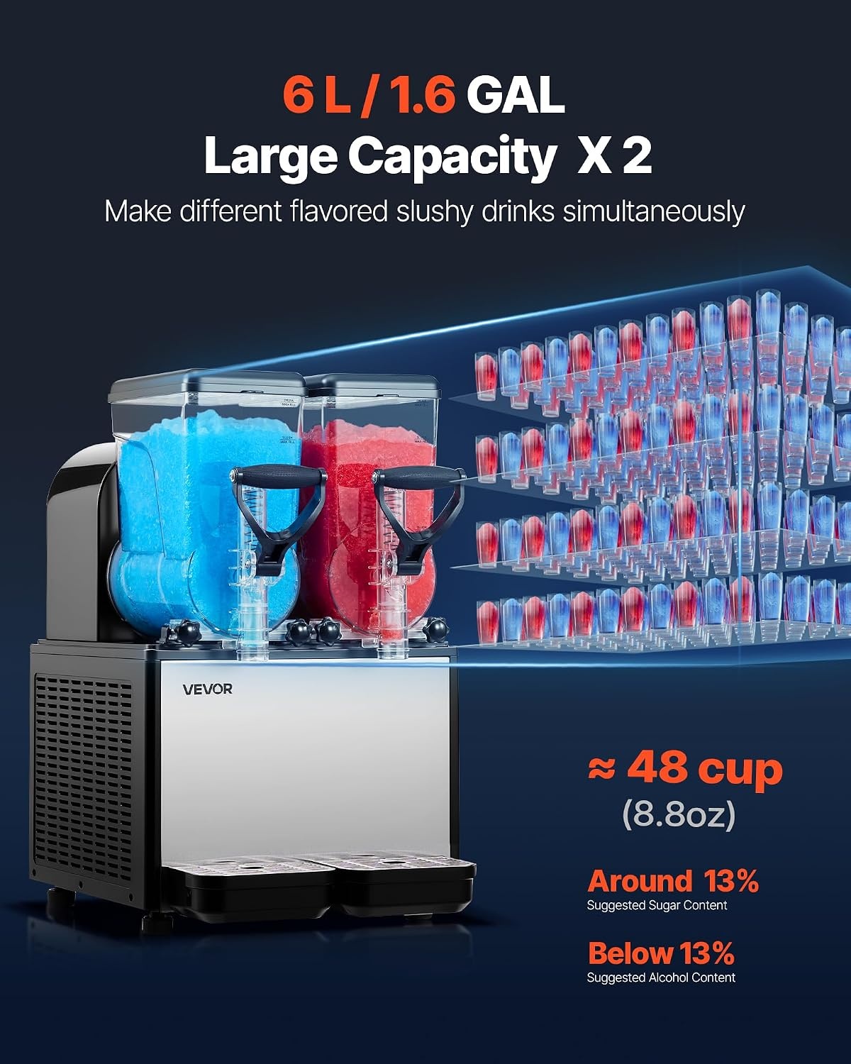 image:imageVEVOR Slushie Machine 6L16Gal x 2 Tank Commercial Slushy Maker Frozen Drink Maker with SelfCleaning Margarita Machine for Restaurants Bars Party for Slushie Margaritas Milkshake amp MoreBlack