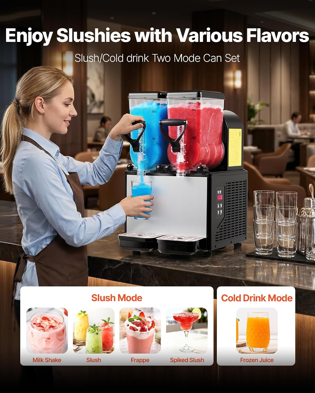 image:imageVEVOR Slushie Machine 6L16Gal x 2 Tank Commercial Slushy Maker Frozen Drink Maker with SelfCleaning Margarita Machine for Restaurants Bars Party for Slushie Margaritas Milkshake amp MoreBlack