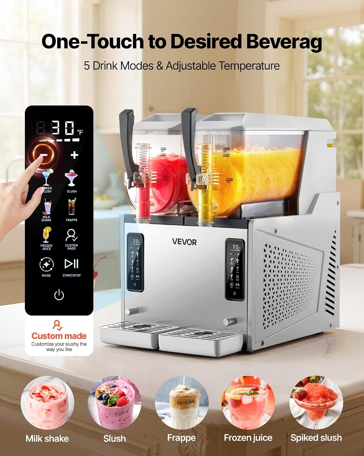 image:imageVEVOR Slushie Machine 6L16Gal x 2 Tank Commercial Slushy Maker Frozen Drink Maker with SelfCleaning Margarita Machine for Restaurants Bars Party for Slushie Margaritas Milkshake amp MoreStainless steel color beige