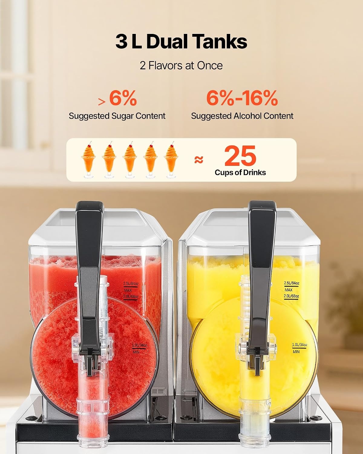 image:imageVEVOR Slushie Machine 6L16Gal x 2 Tank Commercial Slushy Maker Frozen Drink Maker with SelfCleaning Margarita Machine for Restaurants Bars Party for Slushie Margaritas Milkshake amp MoreStainless steel color beige