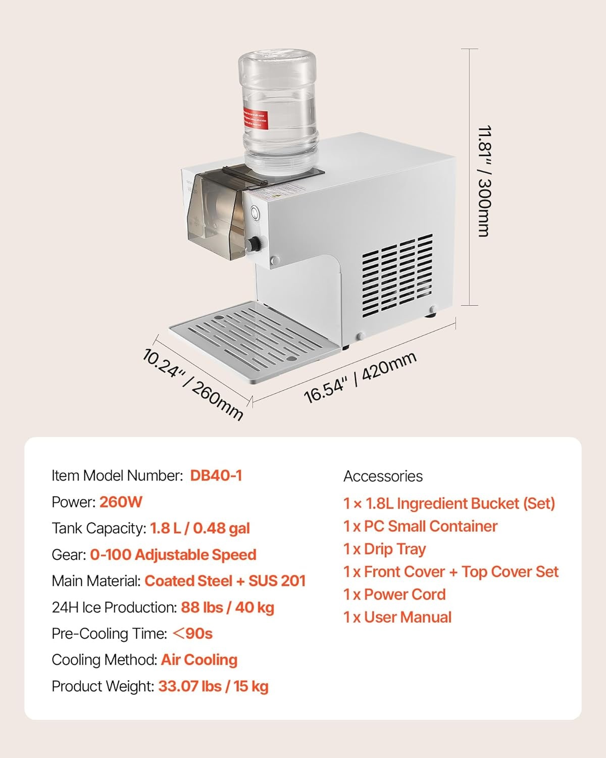 image:imageVEVOR Snowflake Ice Machine 132LBS24H Snowflake Ice Maker IceShaver Machine with Stainless Steel Blade Electric Snow Cone Maker with 048Gal Tank 90S Fast PreCooling for Home amp Small Gathering88LBS24H