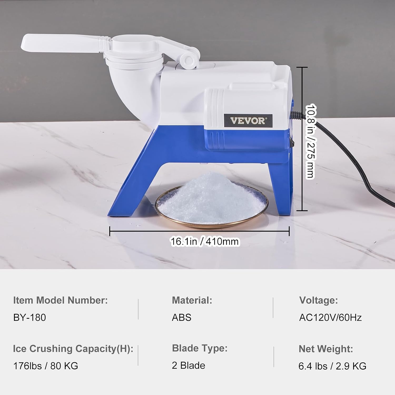image:imageVEVOR Snowflake Ice Machine 132LBS24H Snowflake Ice Maker IceShaver Machine with Stainless Steel Blade Electric Snow Cone Maker with 048Gal Tank 90S Fast PreCooling for Home amp Small Gathering176LBSHSmall