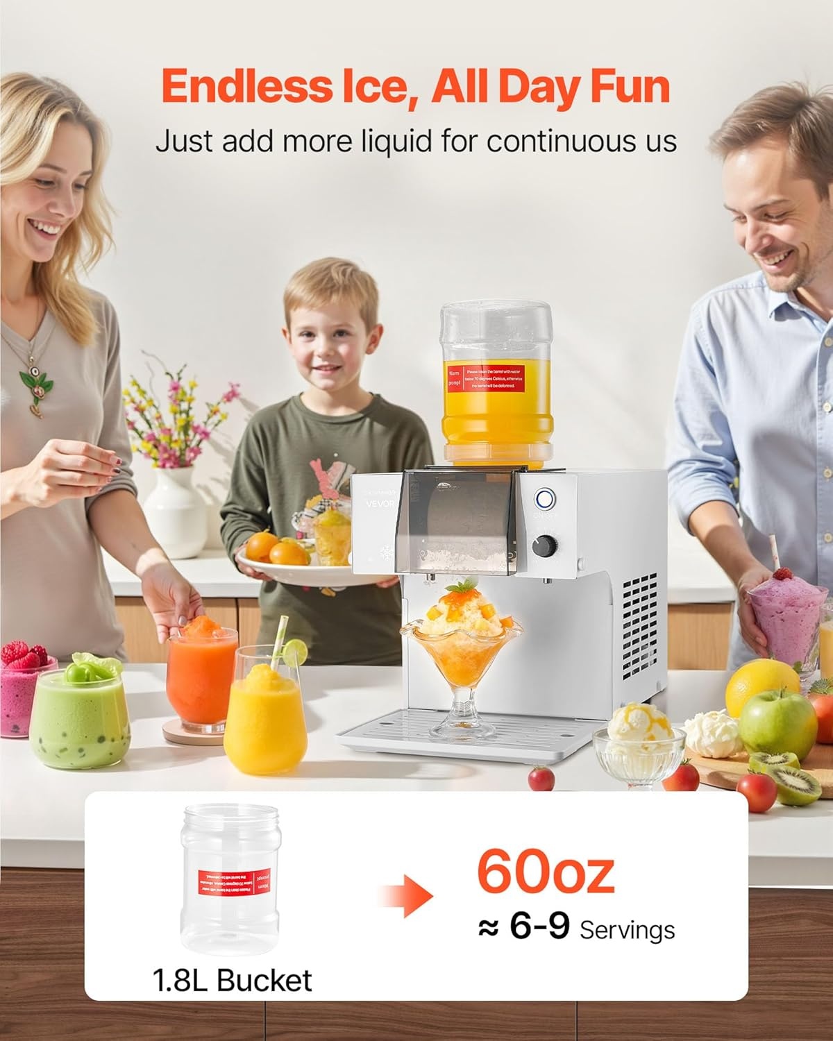 image:imageVEVOR Snowflake Ice Machine 132LBS24H Snowflake Ice Maker IceShaver Machine with Stainless Steel Blade Electric Snow Cone Maker with 048Gal Tank 90S Fast PreCooling for Home amp Small Gathering132LBS24H