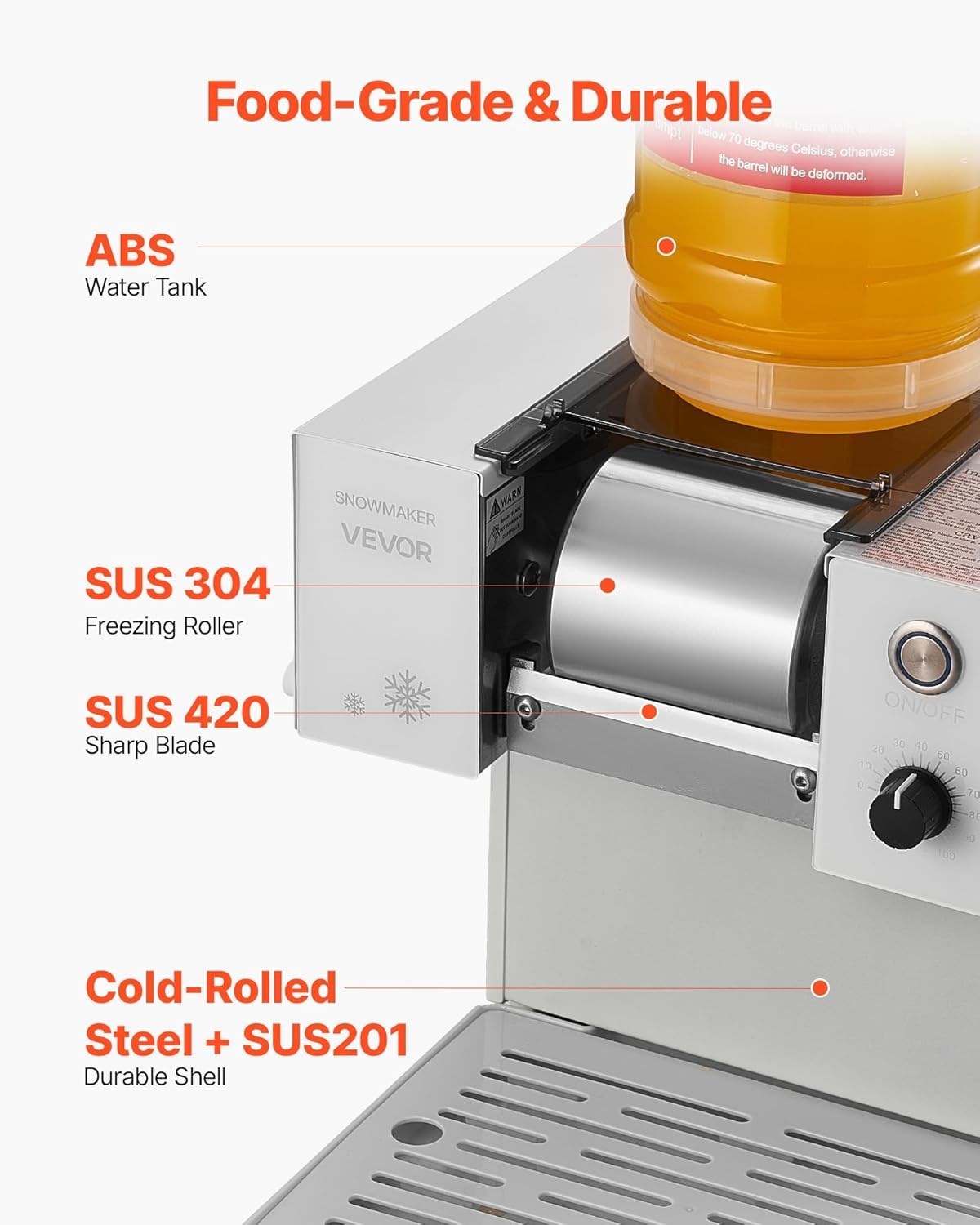 image:imageVEVOR Snowflake Ice Machine 132LBS24H Snowflake Ice Maker IceShaver Machine with Stainless Steel Blade Electric Snow Cone Maker with 048Gal Tank 90S Fast PreCooling for Home amp Small Gathering132LBS24H