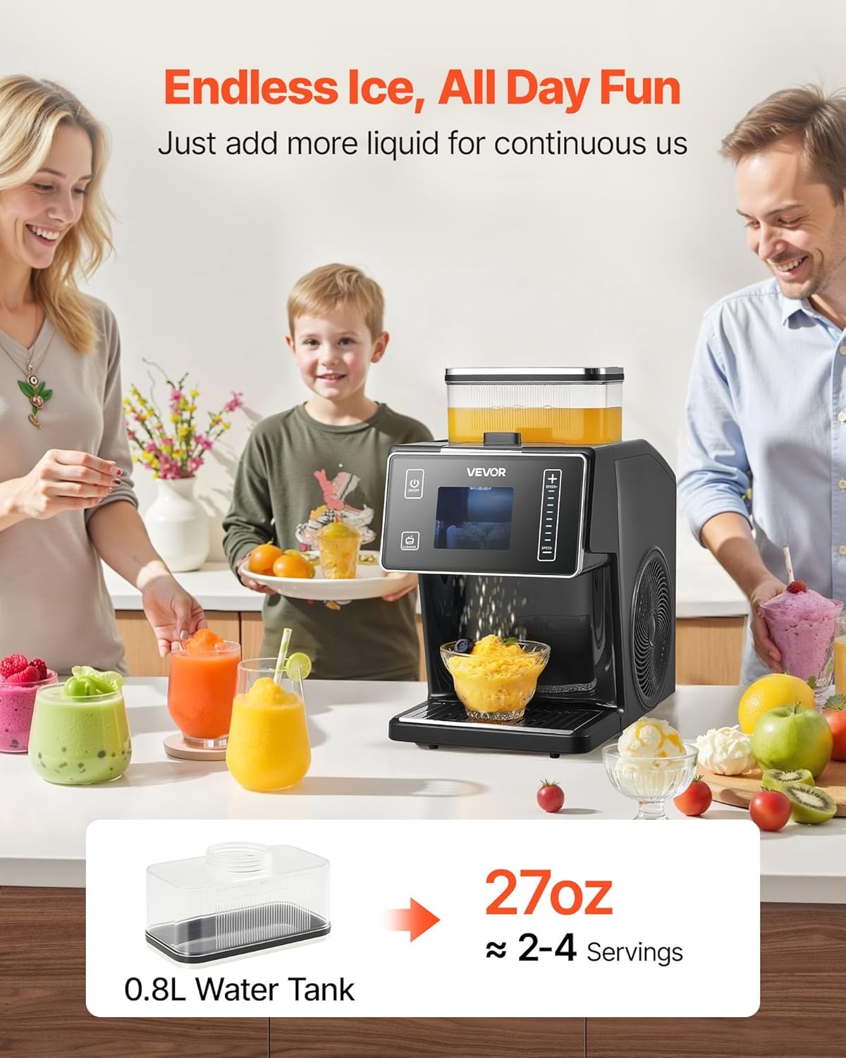 image:imageVEVOR Snowflake Ice Machine 132LBS24H Snowflake Ice Maker IceShaver Machine with Stainless Steel Blade Electric Snow Cone Maker with 048Gal Tank 90S Fast PreCooling for Home amp Small GatheringTank Capacity 08 L 02 gal