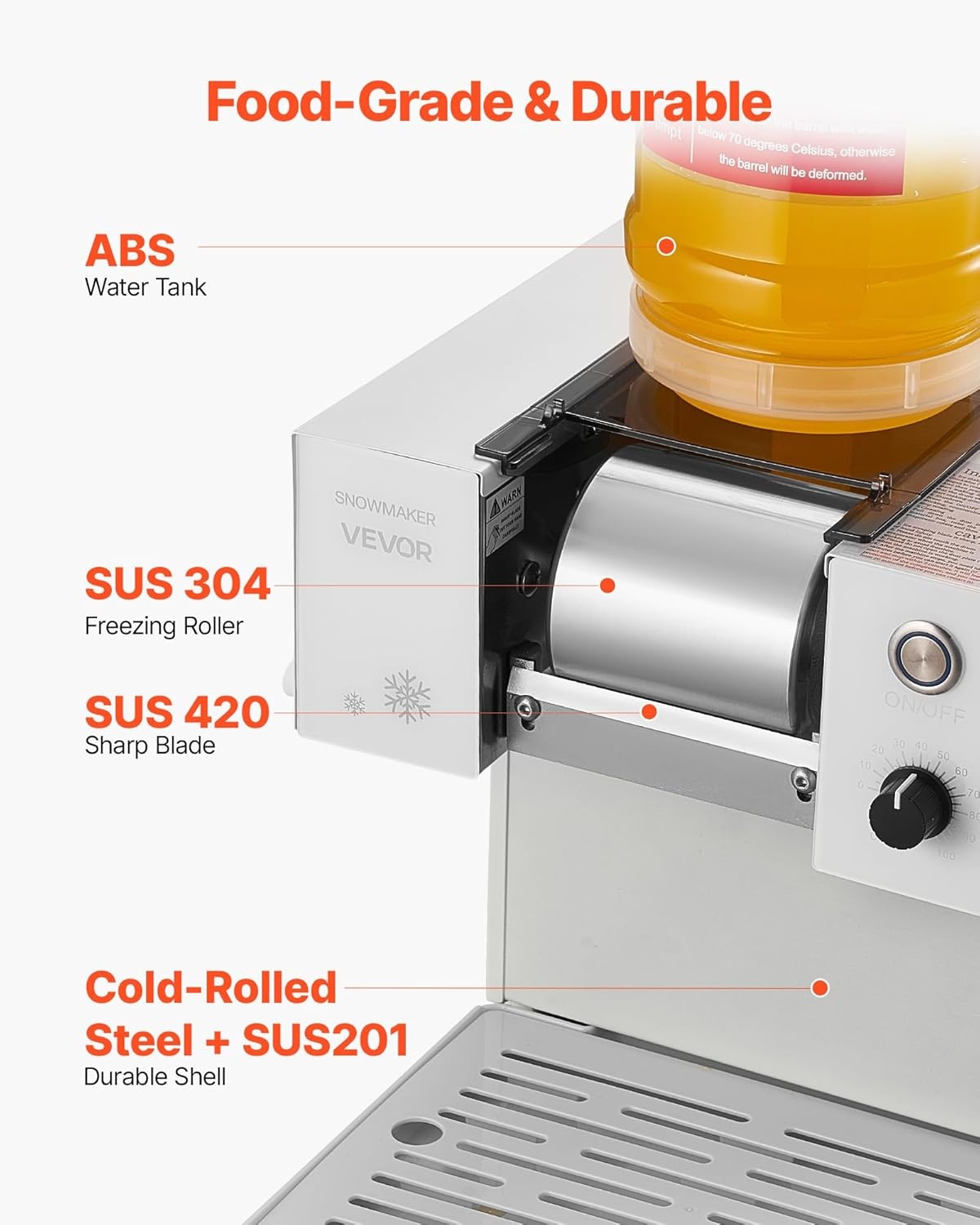 image:imageVEVOR Snowflake Ice Machine 132LBS24H Snowflake Ice Maker IceShaver Machine with Stainless Steel Blade Electric Snow Cone Maker with 048Gal Tank 90S Fast PreCooling for Home amp Small Gathering88LBS24H