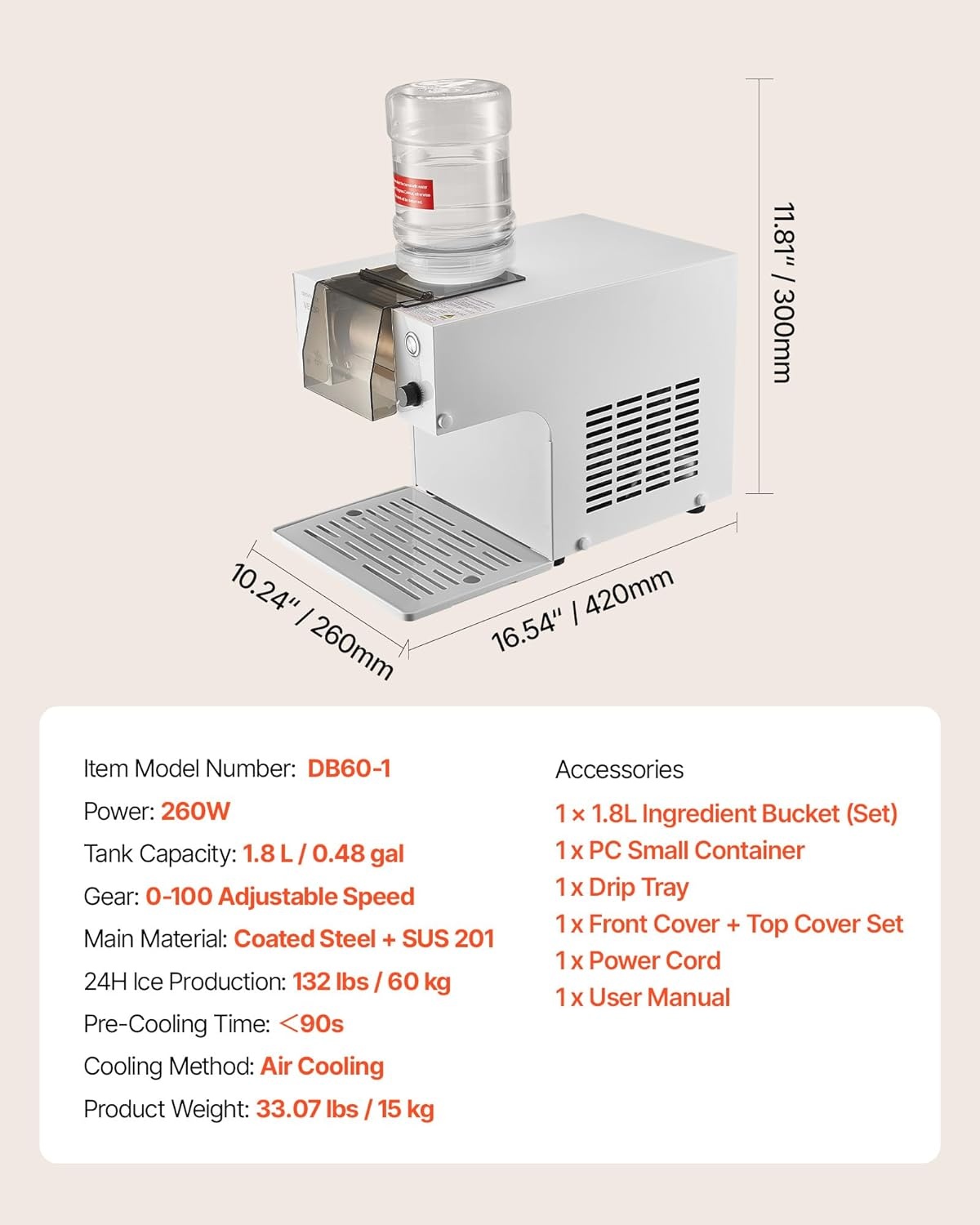 image:imageVEVOR Snowflake Ice Machine 132LBS24H Snowflake Ice Maker IceShaver Machine with Stainless Steel Blade Electric Snow Cone Maker with 048Gal Tank 90S Fast PreCooling for Home amp Small Gathering132LBS24H