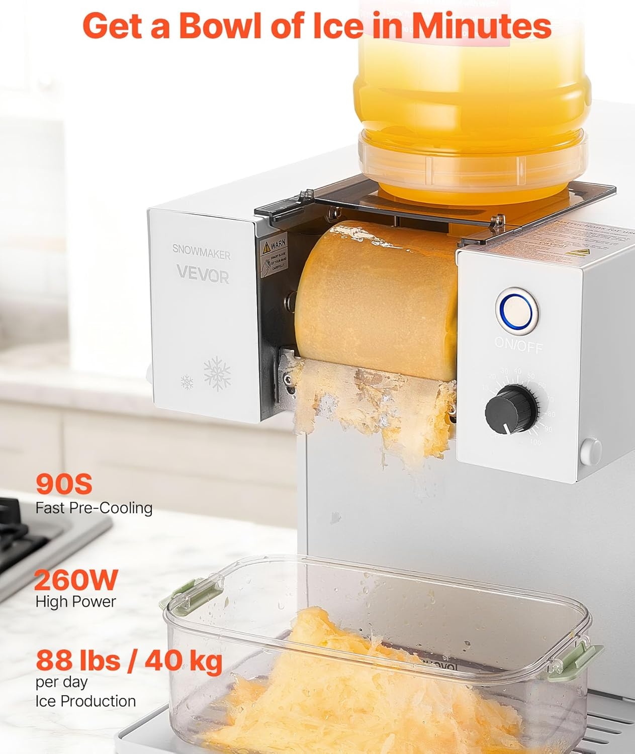 image:imageVEVOR Snowflake Ice Machine 132LBS24H Snowflake Ice Maker IceShaver Machine with Stainless Steel Blade Electric Snow Cone Maker with 048Gal Tank 90S Fast PreCooling for Home amp Small Gathering88LBS24H