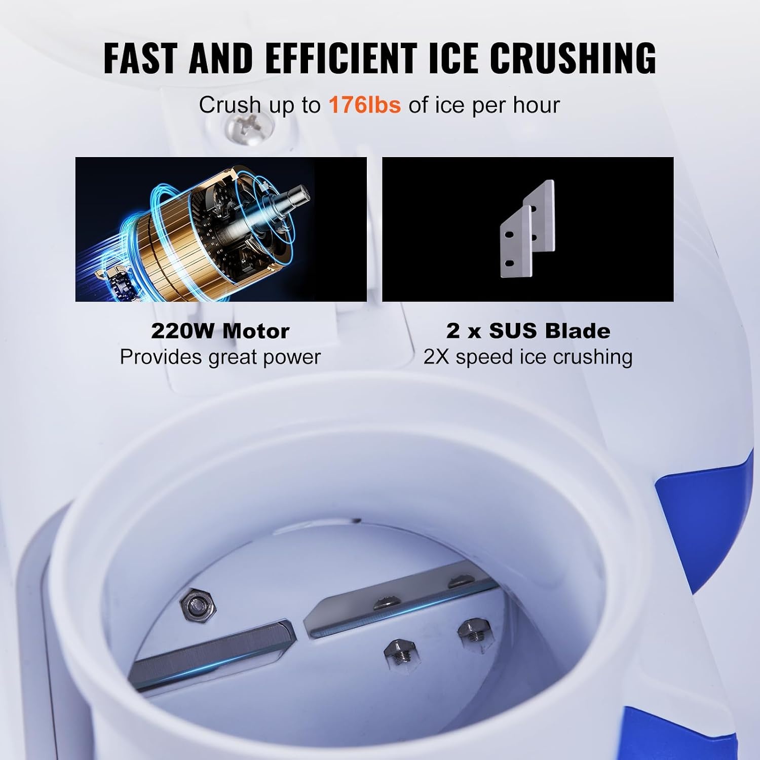 image:imageVEVOR Snowflake Ice Machine 132LBS24H Snowflake Ice Maker IceShaver Machine with Stainless Steel Blade Electric Snow Cone Maker with 048Gal Tank 90S Fast PreCooling for Home amp Small Gathering176LBSHSmall