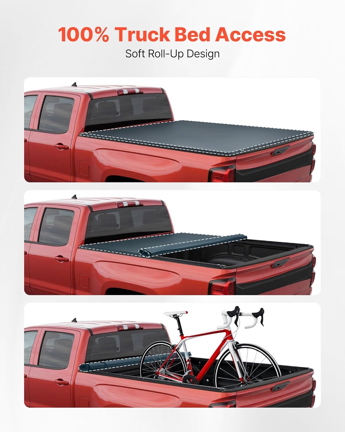 image:imageVEVOR Soft RollUp Truck Bed Tonneau Cover Compatible with 20172026 Honda Ridgeline Fits 5 ft 5 ft 4 in64 in Bed TripleLayer HeavyDuty PVC Tonneau Cover with Three Aluminum Alloy Support Bars