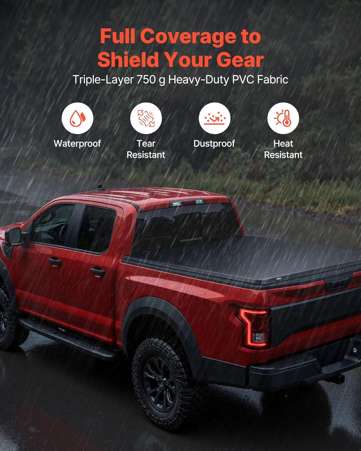 image:imageVEVOR Soft RollUp Truck Bed Tonneau Cover Compatible with 20172026 Honda Ridgeline Fits 5 ft 5 ft 4 in64 in Bed TripleLayer HeavyDuty PVC Tonneau Cover with Three Aluminum Alloy Support Bars