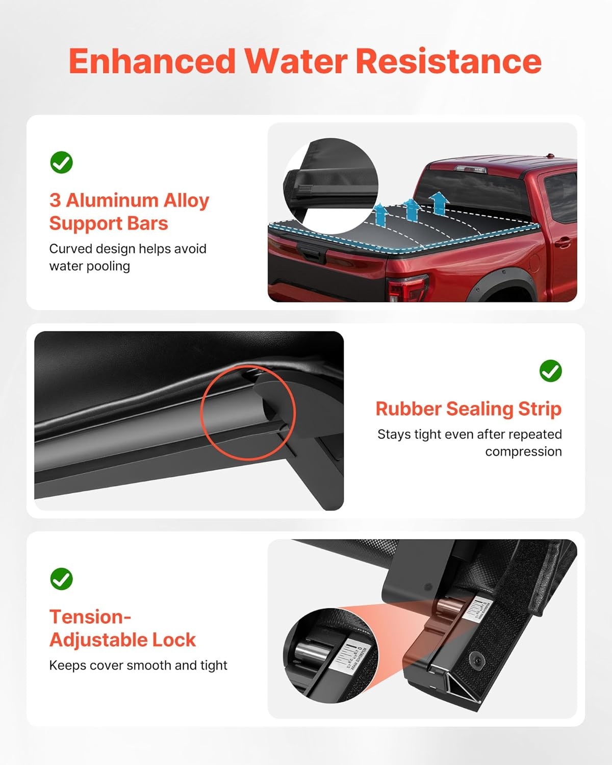 image:imageVEVOR Soft RollUp Truck Bed Tonneau Cover Compatible with 20172026 Honda Ridgeline Fits 5 ft 5 ft 4 in64 in Bed TripleLayer HeavyDuty PVC Tonneau Cover with Three Aluminum Alloy Support Bars