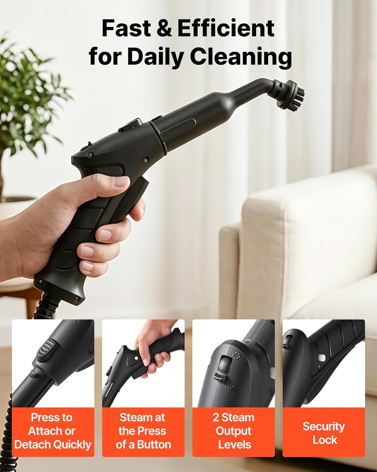 image:imageVEVOR Steam Cleaner 34 oz Tank Steamer for Cleaning with 20 Accessories Extended Power Cord and Hose Portable Handle Fast Heating Powerful Canister Steam Cleaner for Home Car Detailing Floors