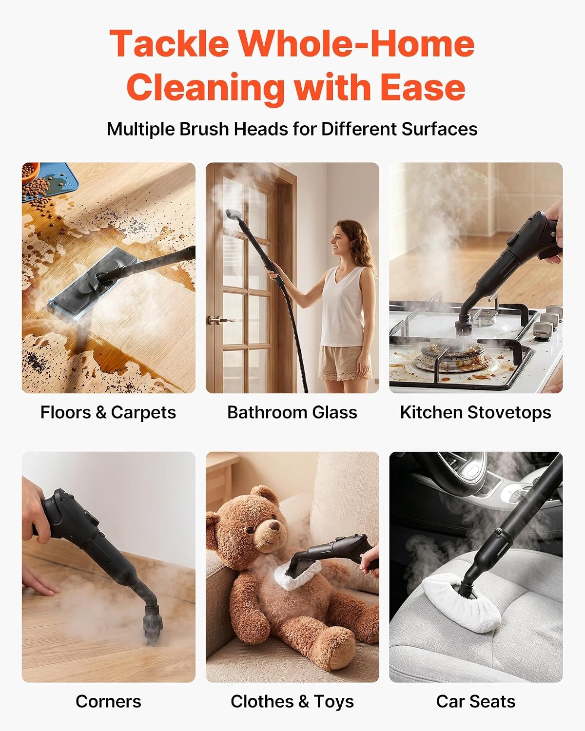 image:imageVEVOR Steam Cleaner 34 oz Tank Steamer for Cleaning with 20 Accessories Extended Power Cord and Hose Portable Handle Fast Heating Powerful Canister Steam Cleaner for Home Car Detailing Floors