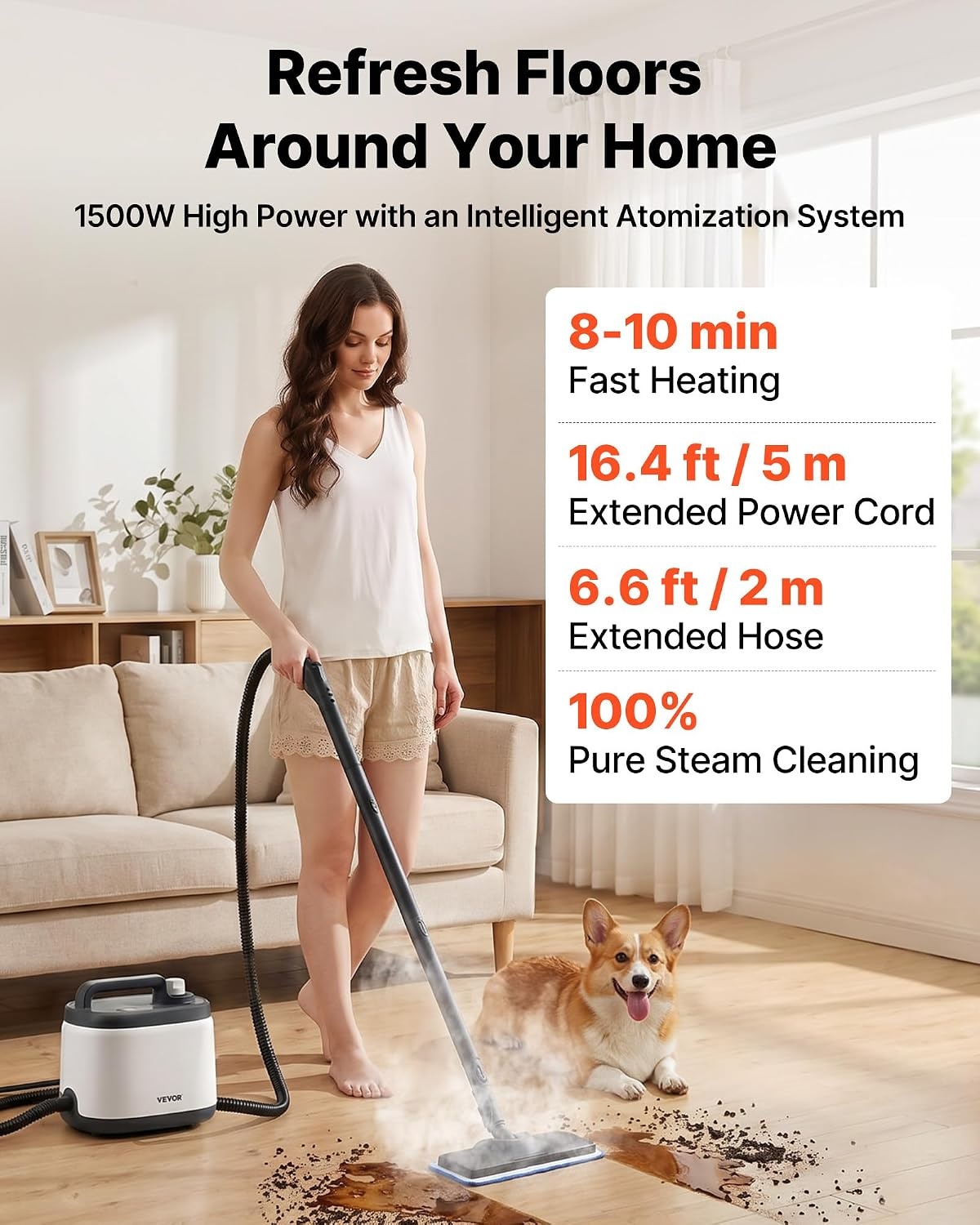image:imageVEVOR Steam Cleaner 51 oz Tank Steamer for Cleaning with 19 Accessories Extended Power Cord and Hose Portable Handle Fast Heating Powerful Canister Steam Cleaner for Home Car Detailing Floors