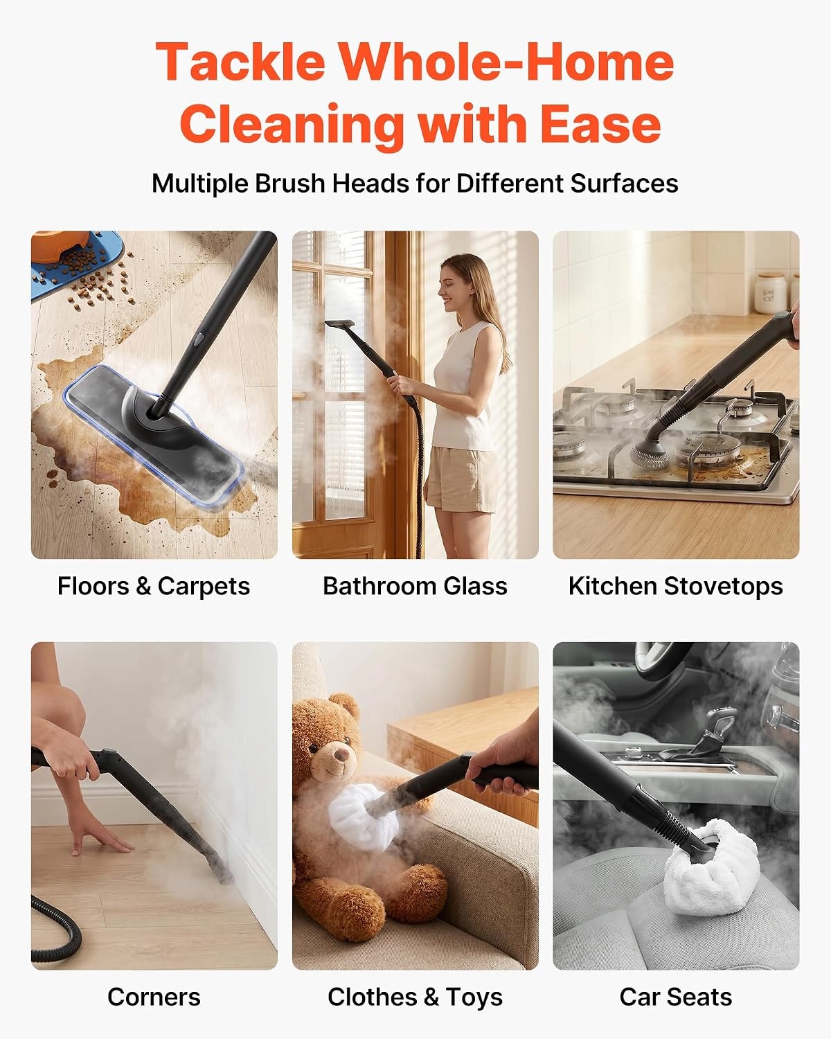 image:imageVEVOR Steam Cleaner 51 oz Tank Steamer for Cleaning with 19 Accessories Extended Power Cord and Hose Portable Handle Fast Heating Powerful Canister Steam Cleaner for Home Car Detailing Floors