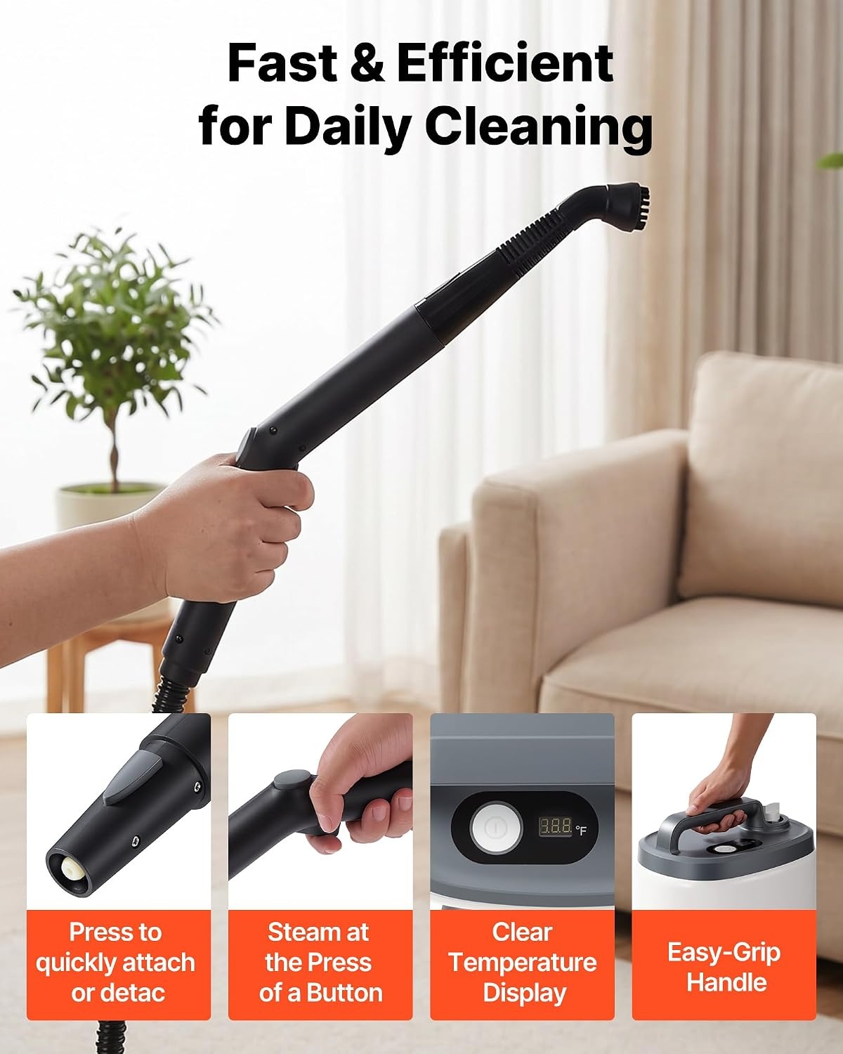 image:imageVEVOR Steam Cleaner 51 oz Tank Steamer for Cleaning with 19 Accessories Extended Power Cord and Hose Portable Handle Fast Heating Powerful Canister Steam Cleaner for Home Car Detailing Floors