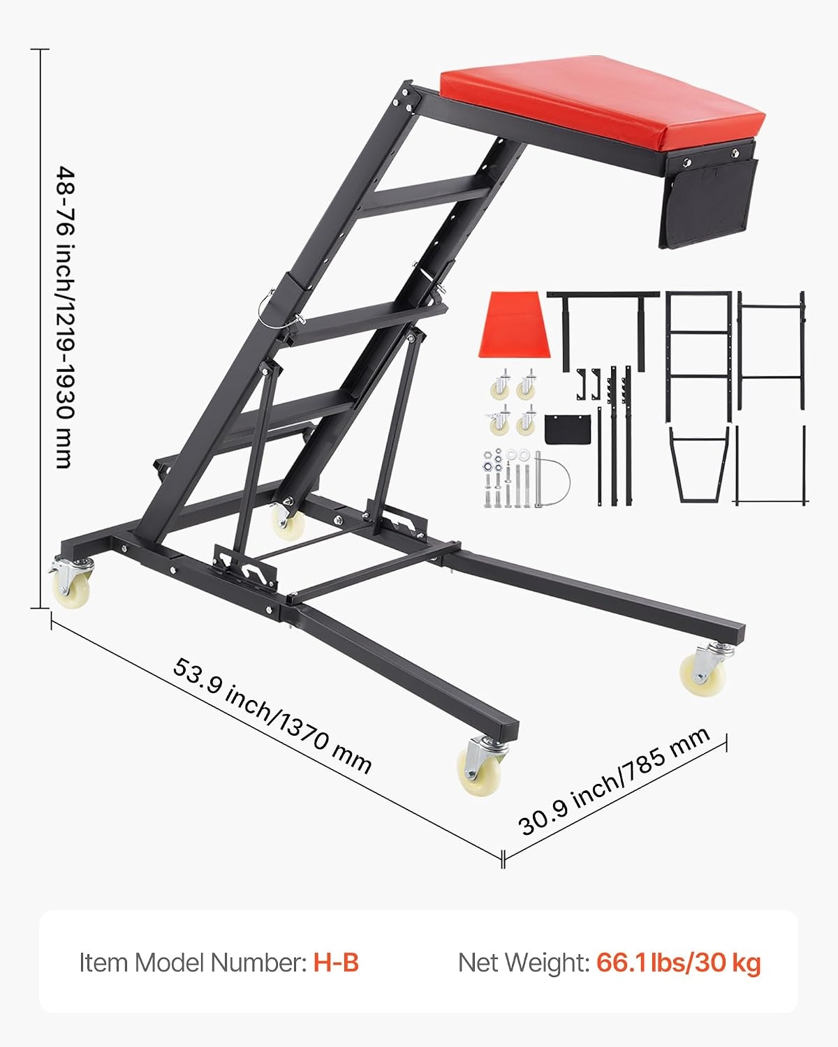 image:imageVEVOR Top Automotive Creeper with Adjustable Height 496 to 756 400 LBS Capacity High Creeper 4 Swivel Caster Wheels Heavy Duty Creeper for Auto Repair and MaintenanceH