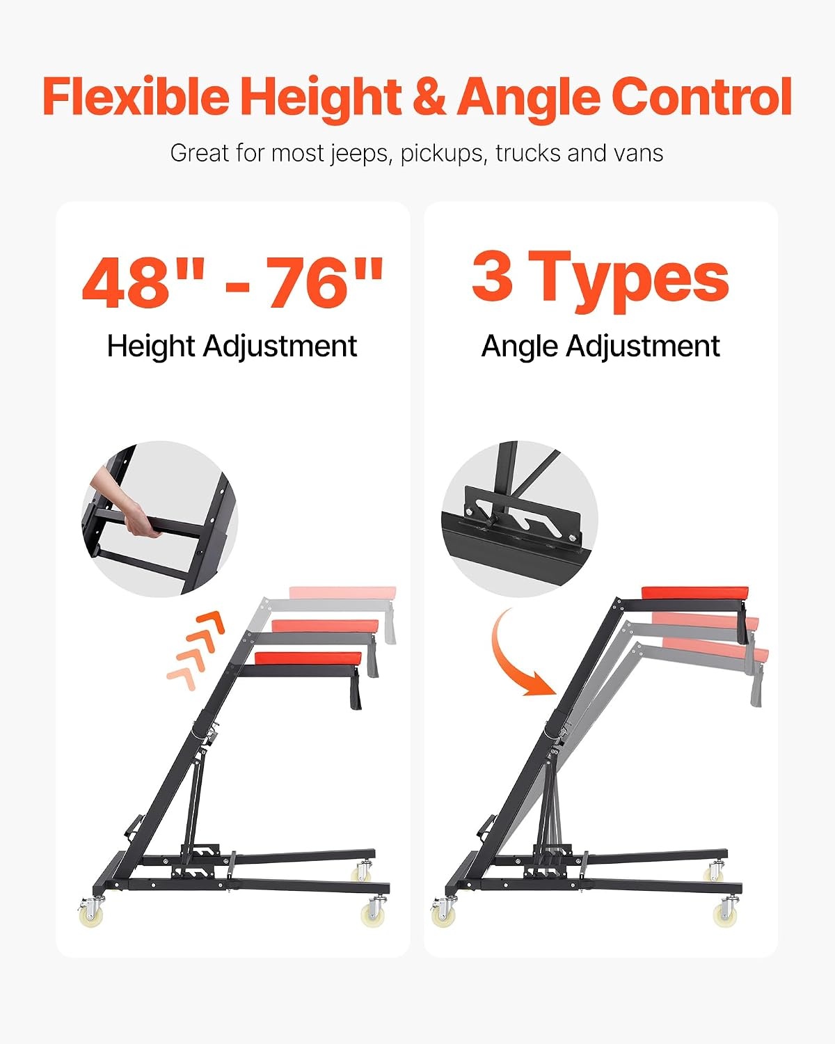 image:imageVEVOR Top Automotive Creeper with Adjustable Height 496 to 756 400 LBS Capacity High Creeper 4 Swivel Caster Wheels Heavy Duty Creeper for Auto Repair and MaintenanceH