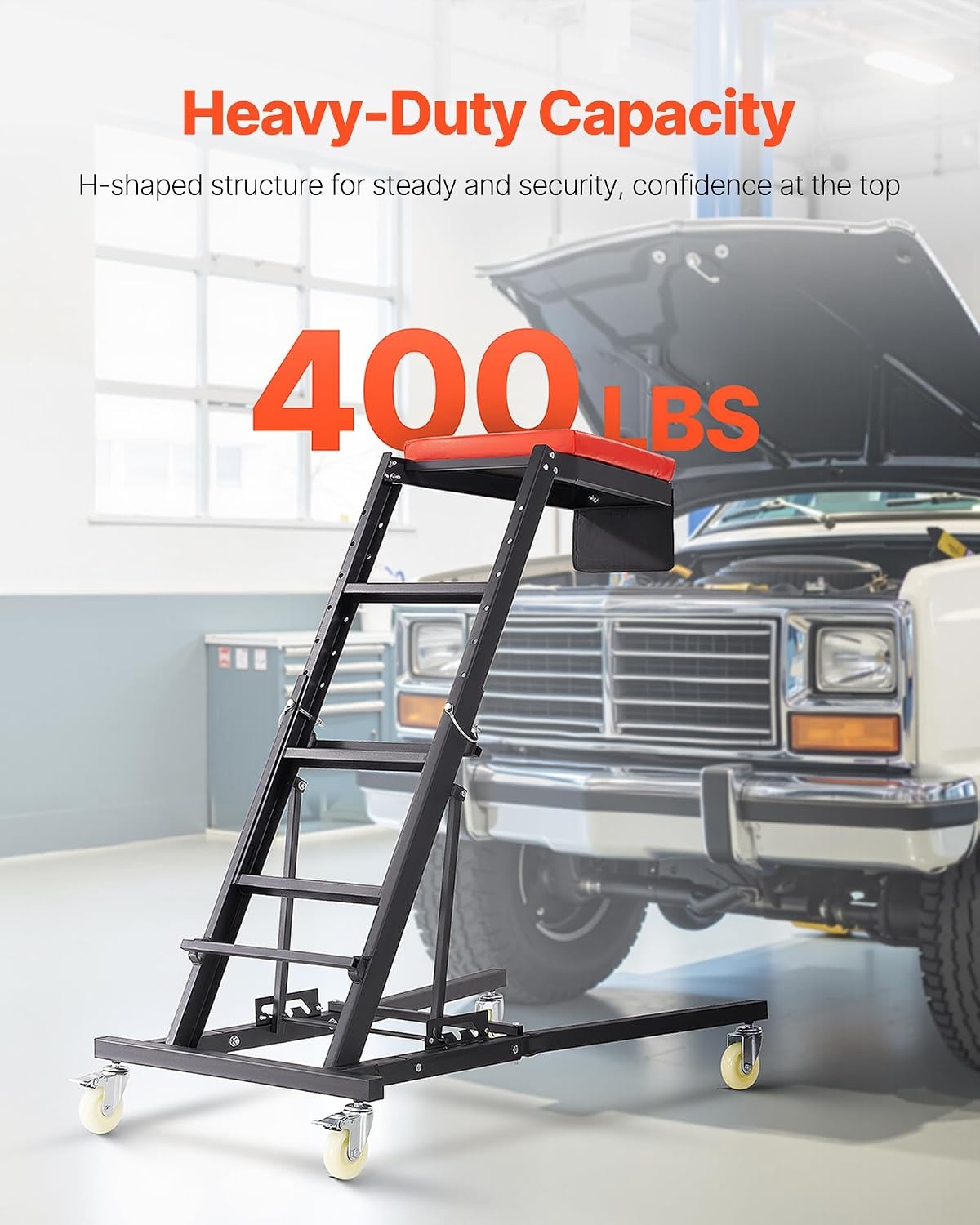 image:imageVEVOR Top Automotive Creeper with Adjustable Height 496 to 756 400 LBS Capacity High Creeper 4 Swivel Caster Wheels Heavy Duty Creeper for Auto Repair and MaintenanceH