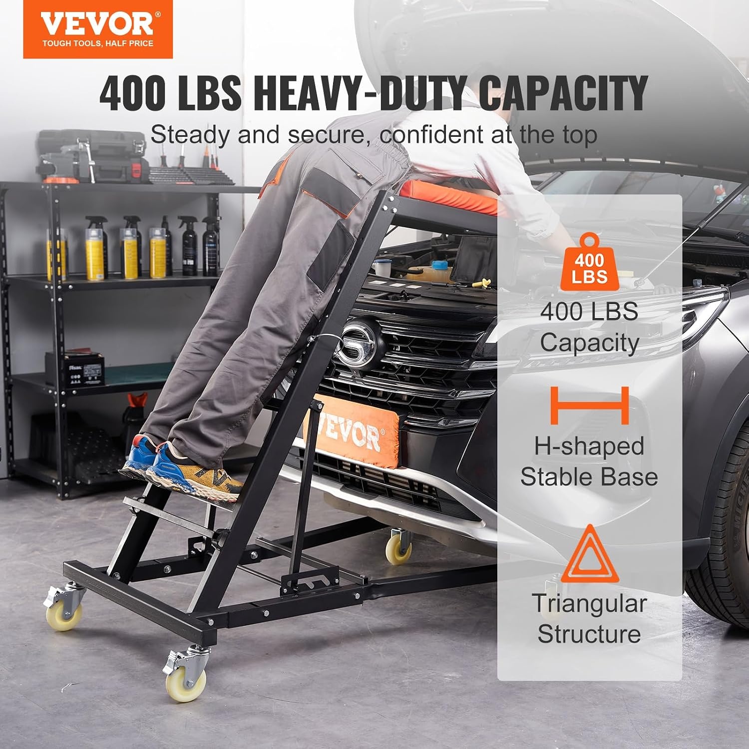 image:imageVEVOR Top Automotive Creeper with Adjustable Height 496 to 756 400 LBS Capacity High Creeper 4 Swivel Caster Wheels Heavy Duty Creeper for Auto Repair and MaintenanceH