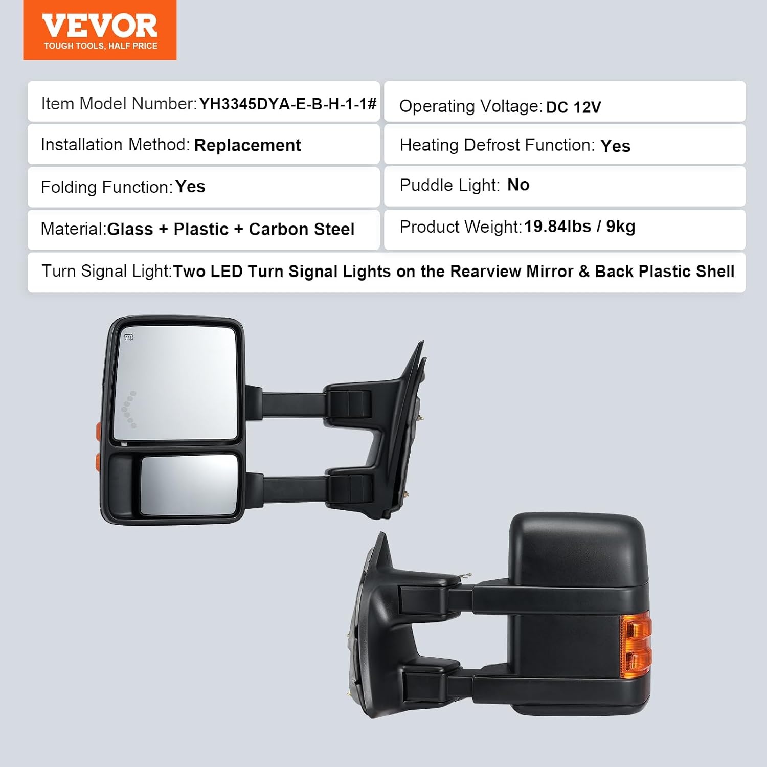 image:imageVEVOR Towing Mirrors Pair Set for 9907 Ford F250 F350 F450 F550 Super Duty 0105 Excursion Power Heated with Signal Light Manual Controlling Telescoping Folding19992007