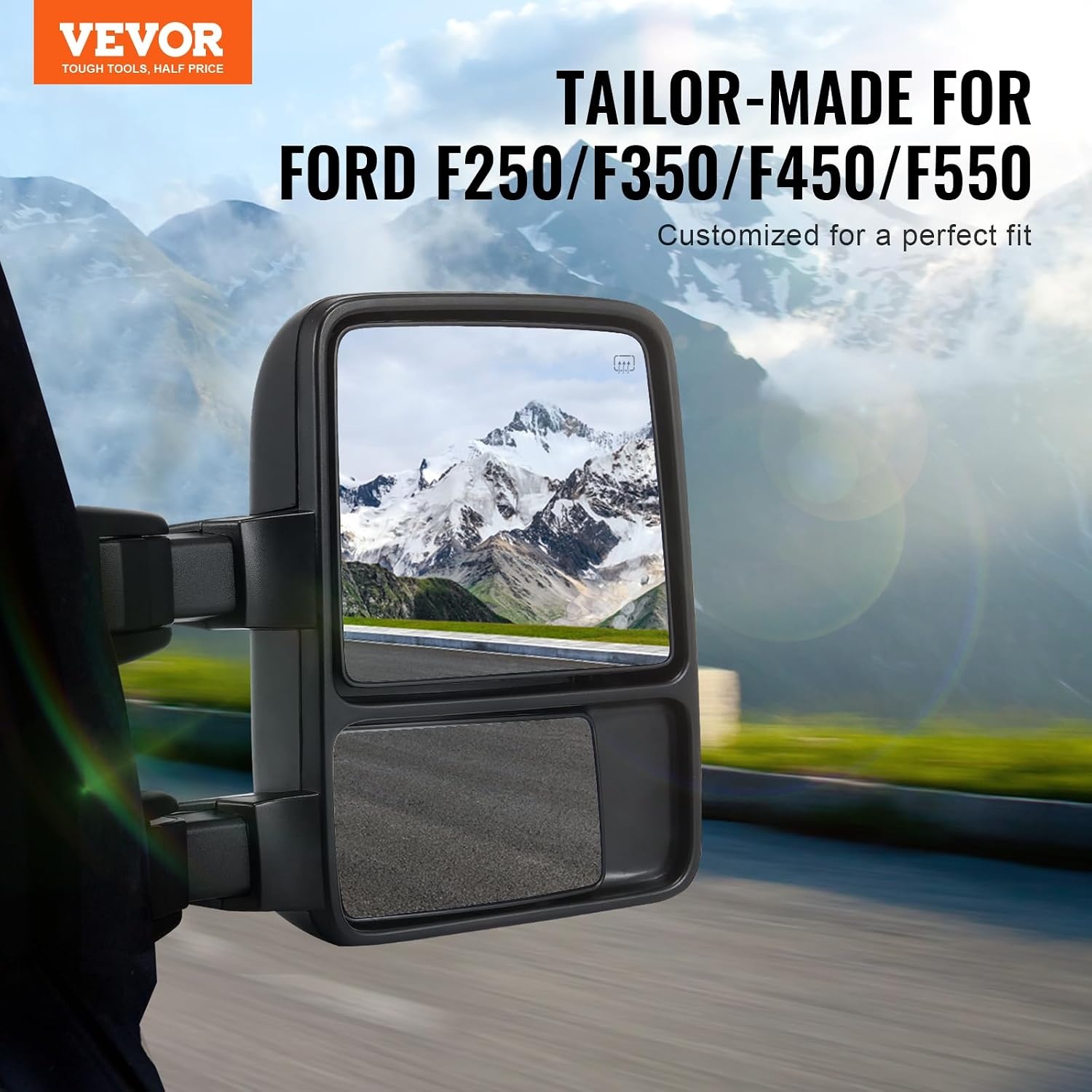image:imageVEVOR Towing Mirrors Pair Set for 9907 Ford F250 F350 F450 F550 Super Duty 0105 Excursion Power Heated with Signal Light Manual Controlling Telescoping Folding19992007