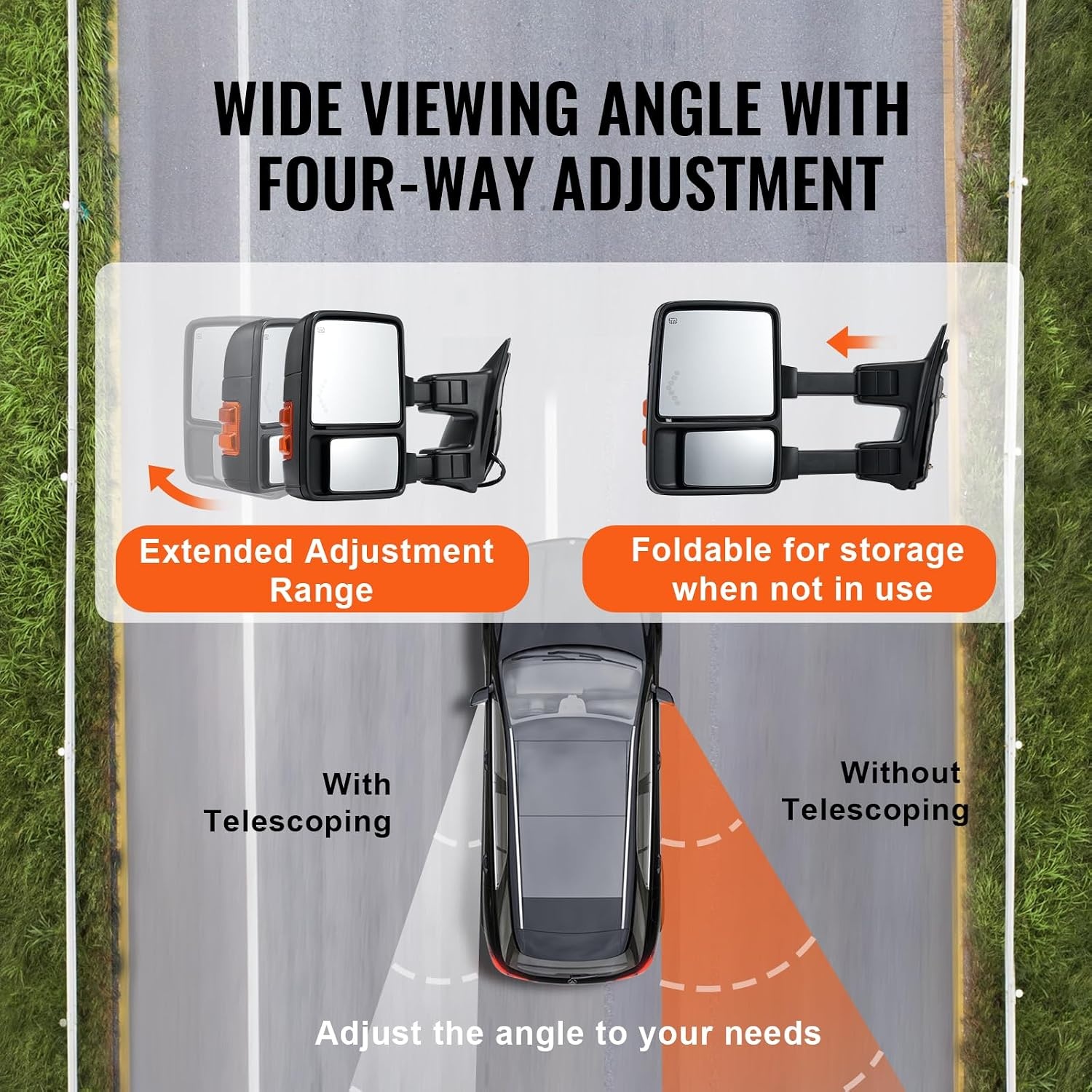 image:imageVEVOR Towing Mirrors Pair Set for 9907 Ford F250 F350 F450 F550 Super Duty 0105 Excursion Power Heated with Signal Light Manual Controlling Telescoping Folding19992007