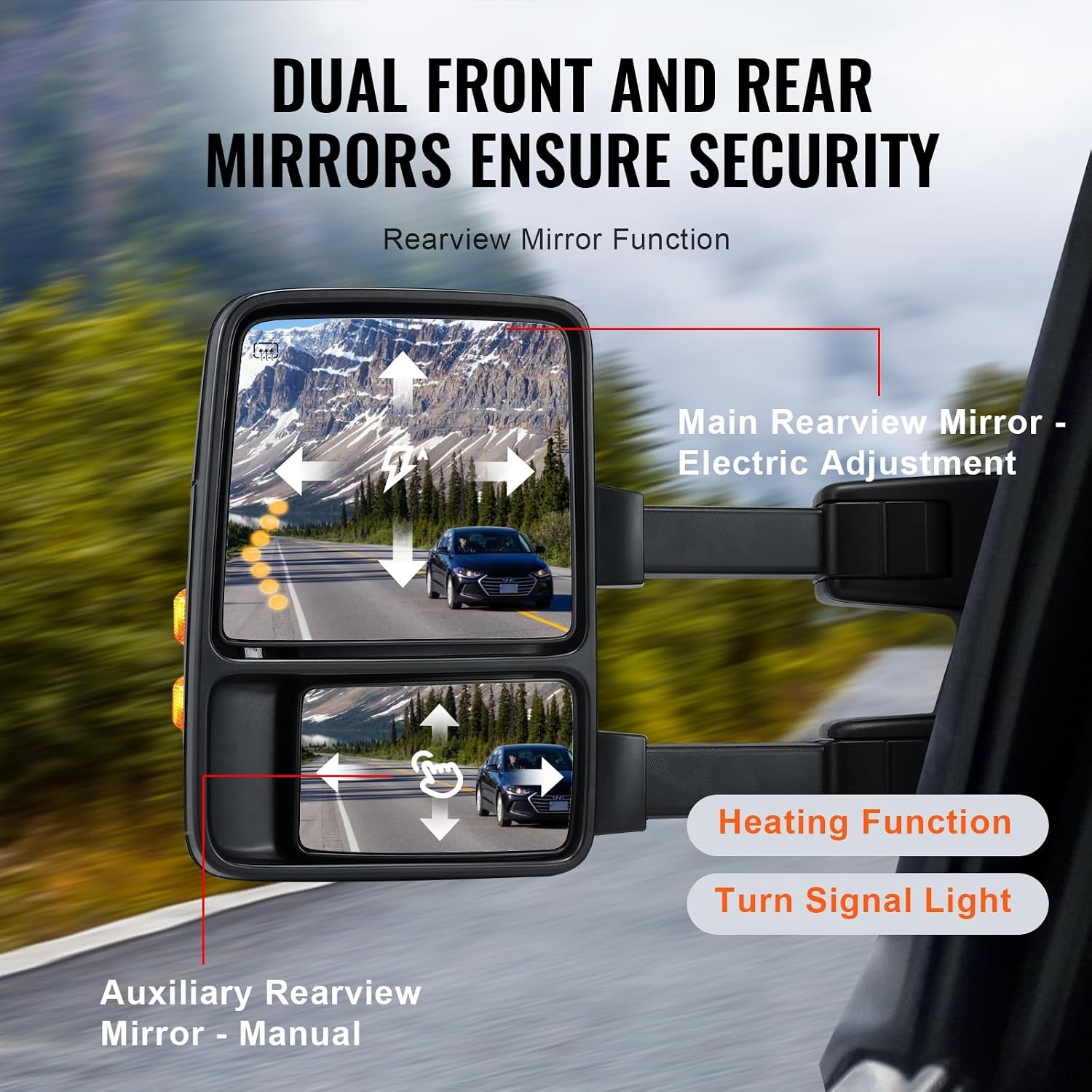 image:imageVEVOR Towing Mirrors Pair Set for 9907 Ford F250 F350 F450 F550 Super Duty 0105 Excursion Power Heated with Signal Light Manual Controlling Telescoping Folding19992007