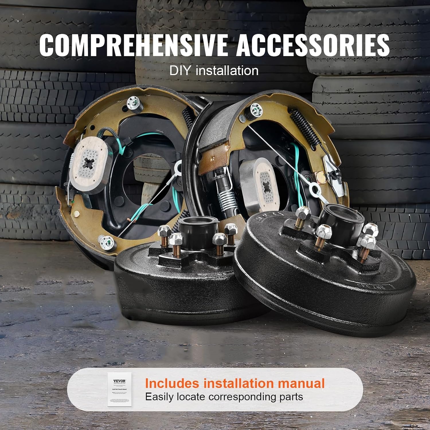 image:imageVEVOR Trailer Hub Drum Kits 5 on 45 BC with 10 x 214 Electric Brakes SelfAdjusting Trailer Brake Assembly for 3500 lbs Axle 4Hole Mounting Backing Plates for Brake System Part Replacement1 Pairs Electric Brakes Kit