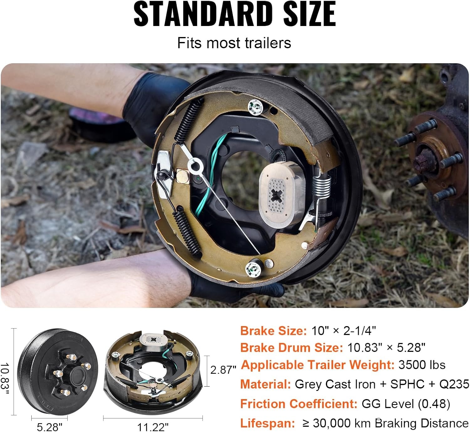 image:imageVEVOR Trailer Hub Drum Kits 5 on 45 BC with 10 x 214 Electric Brakes SelfAdjusting Trailer Brake Assembly for 3500 lbs Axle 4Hole Mounting Backing Plates for Brake System Part Replacement1 Pairs Electric Brakes Kit
